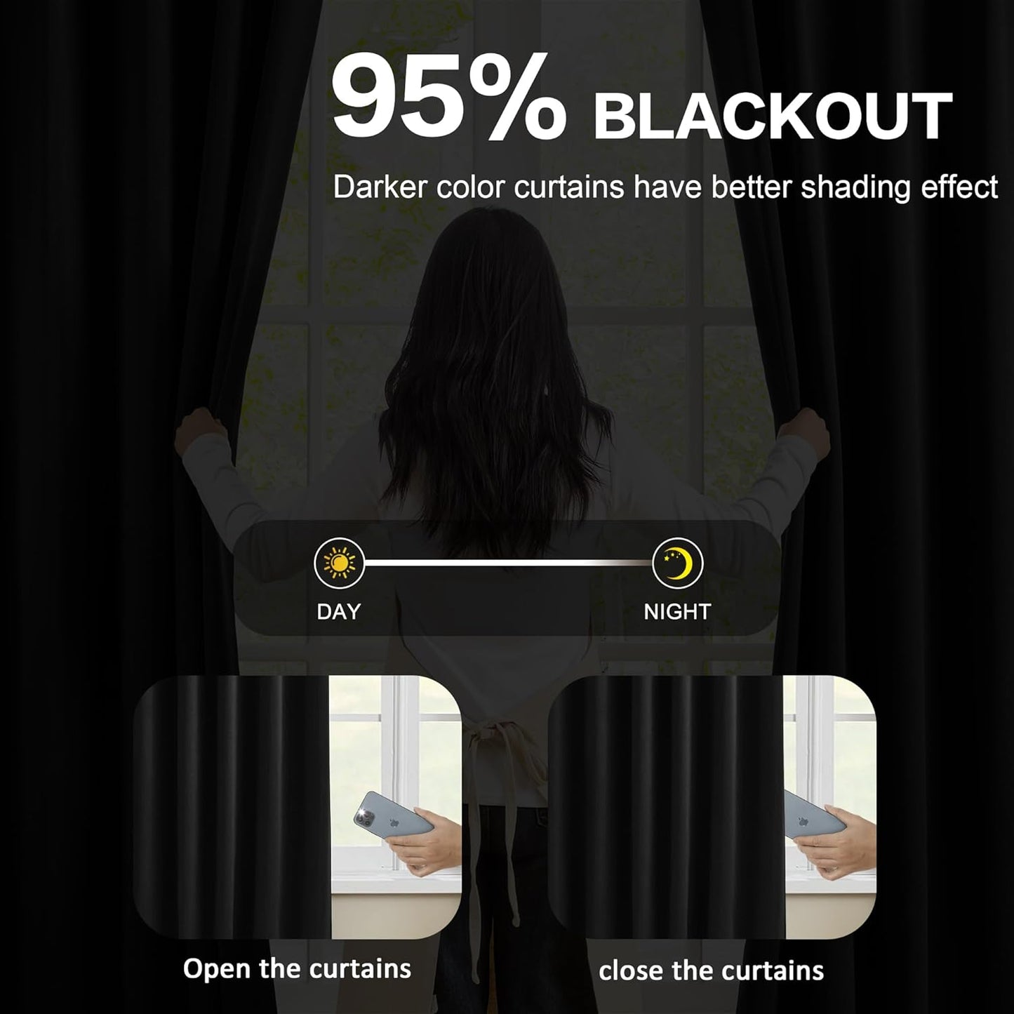 KEQIAOSUOCAI 80 Inch Wide Black Pinch Pleated Curtains 80 x 108, Thermal Insulated Noise Cancelling Living Room Office Drapes 108 Inches Long, Patio Sliding Glass Door Window Curtain 2 Panels