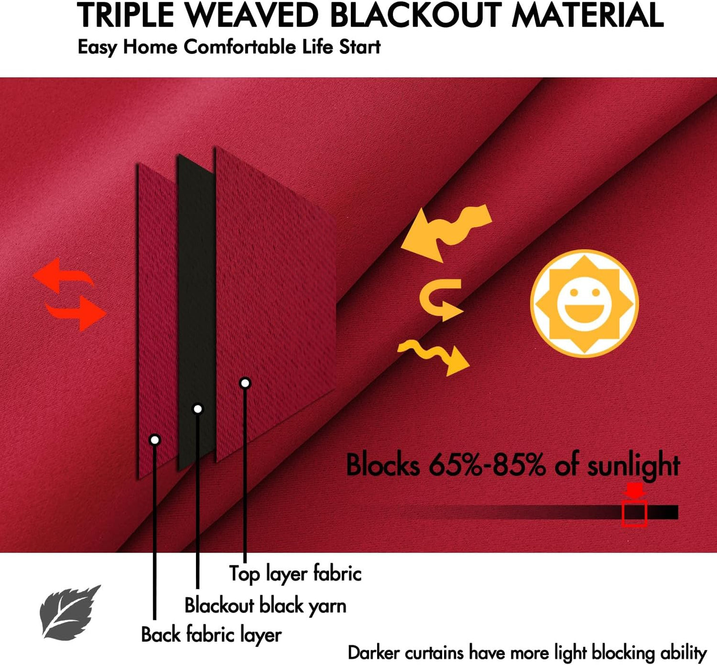 ANRODUO Back Tab Blackout Curtains for Bedroom Living Room, Rod Pocket Pinch Pleated Thermal Insulated Room Darkening Curtains 96 Inches Long 2 Panels, Red, 42 x 96 Inch