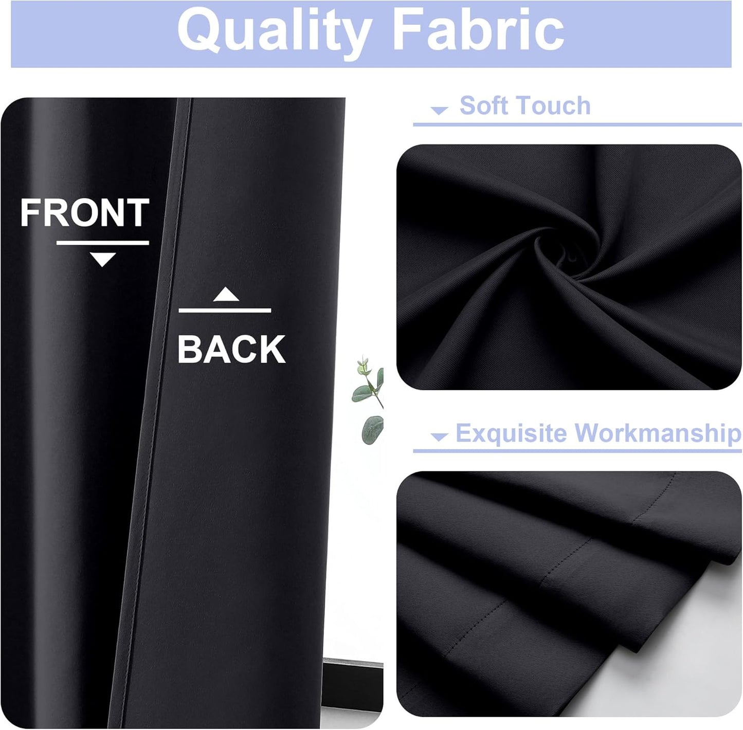 Simplebrand Ava Halloween Black Blackout Curtains for Bedroom 96 Inches Long 2 Panels, Solid Thermal Insulated, Energy Saving Living Room Window Treatment Curtains Blackout Drapes, W50 x L96 Inch