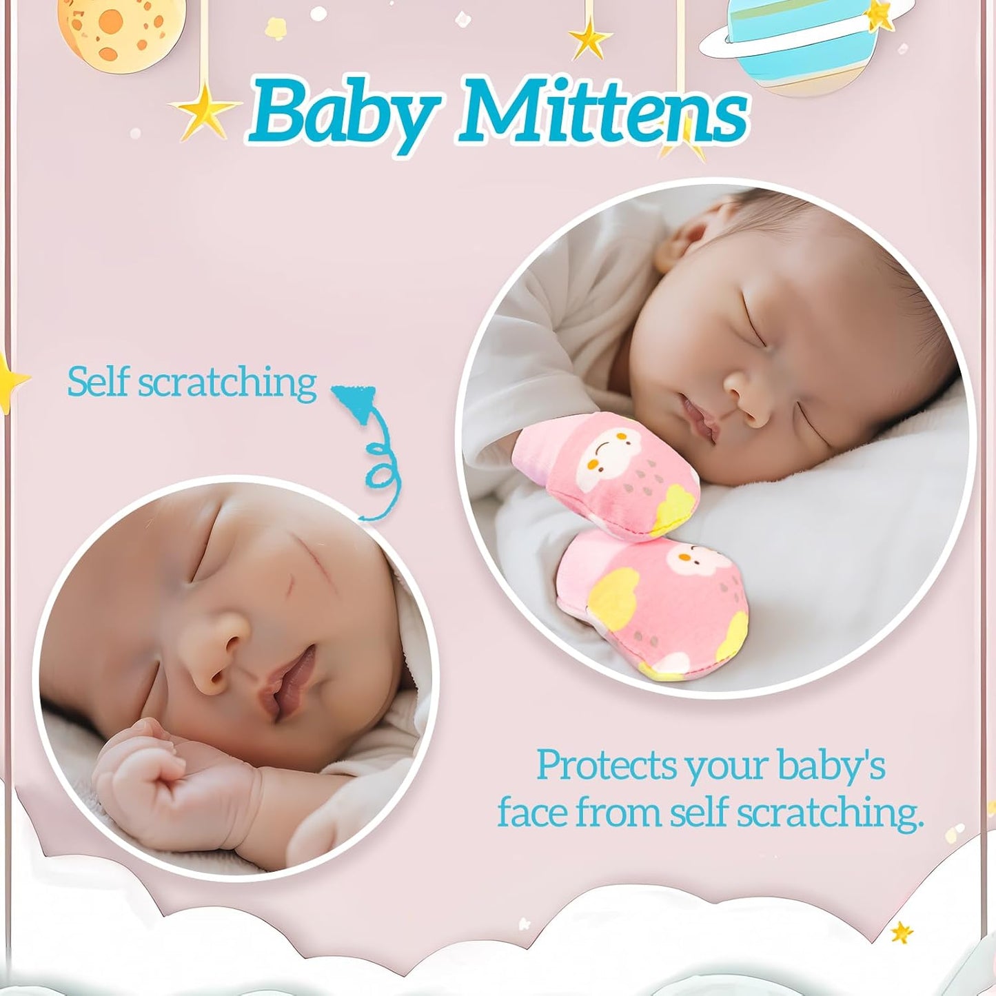 No Scratch Baby Mittens Newborn Infant Toddler Mittens Soft Elastic Wrist Gloves Mitten for 0-6 Months Boys Girls