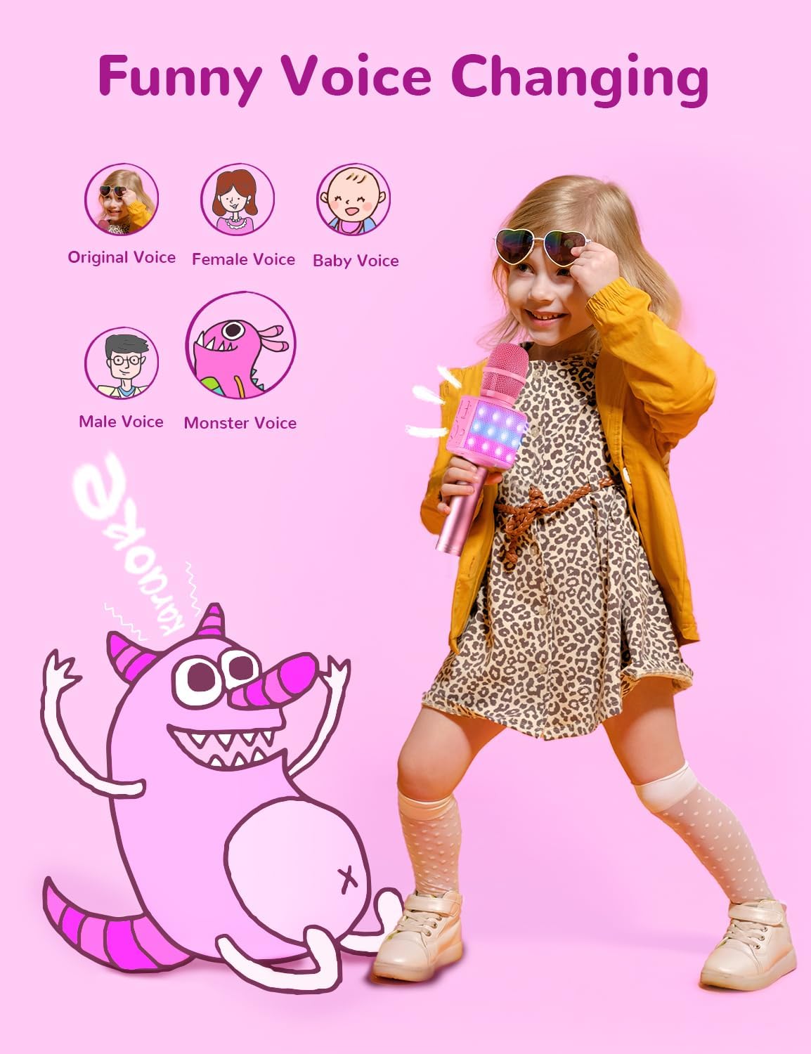 Amazmic Toys for Girls, Kids Karaoke Microphone Toddler Microphone for Kids with Lights, Birthday Gift for Girls, Boys Toy Age 3 4 5 6 7 8 9 10-14+(Pinkcolor)