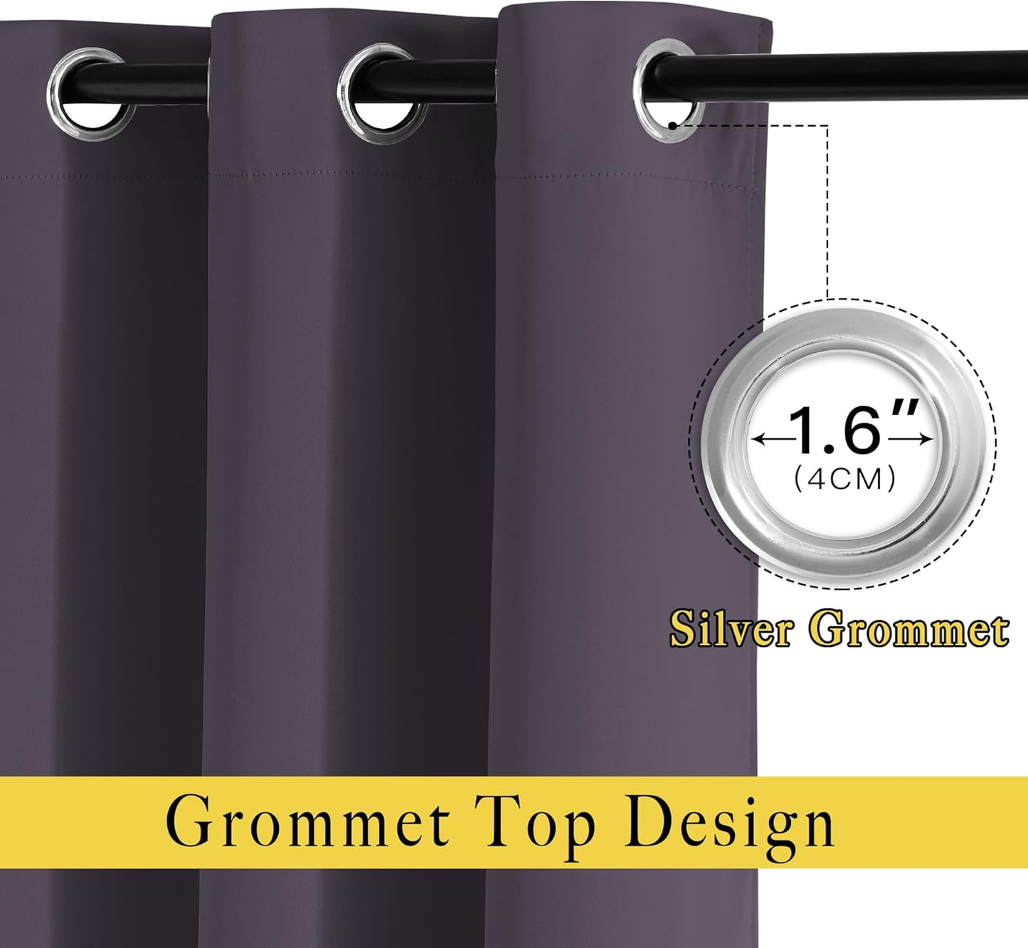 NICETOWN Room Darkening Curtains Panels for Bedroom - Energy Saving Thermal Insulated Solid Ring Top Light Blocking Window Drapes for Flat (Greyish Purple, 2 Panels, 46 x 72 Inch)