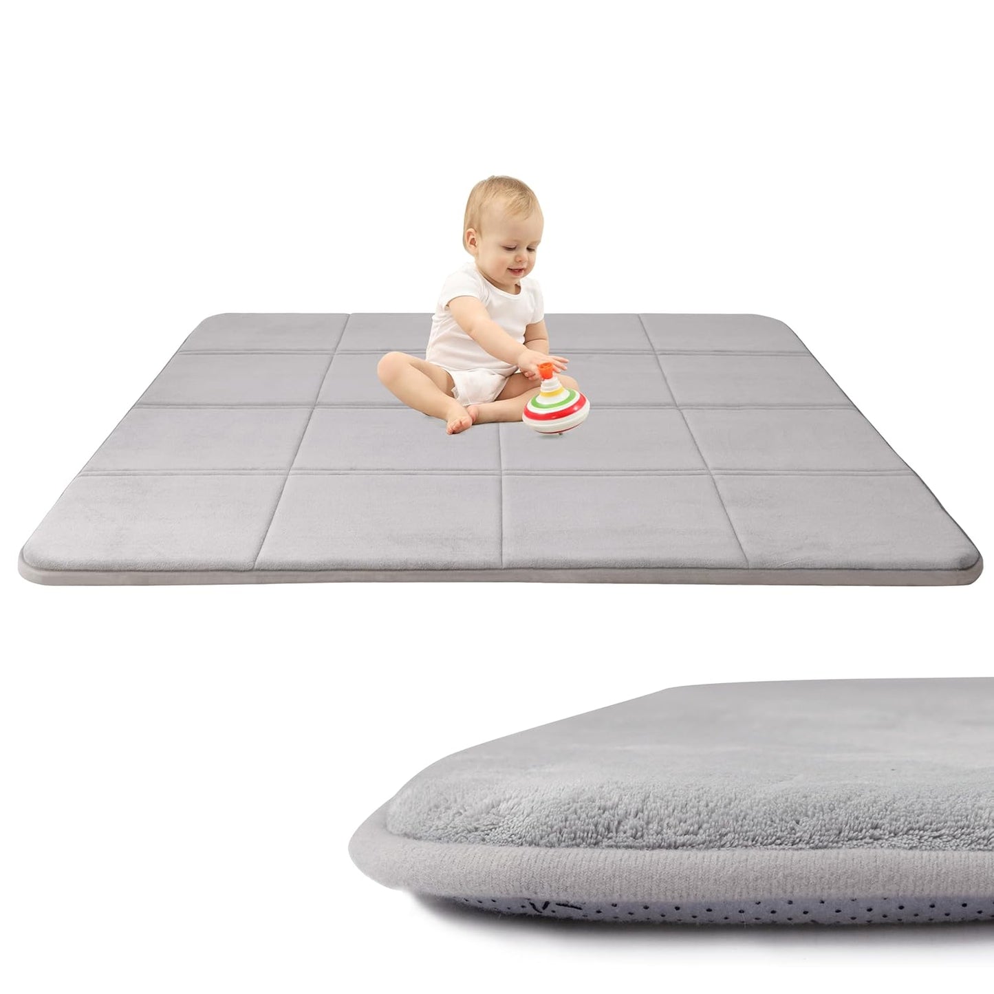 MAXYOYO 1.2" Thick Baby Play Mat for Floor, 59"x 78" Foldable Playpen Mat, Tummy Time Foam Mats Ultra Soft Support, Padded Carpet with Non-Slip Backing for Infant,Kids and Toddler Crawling, Grey
