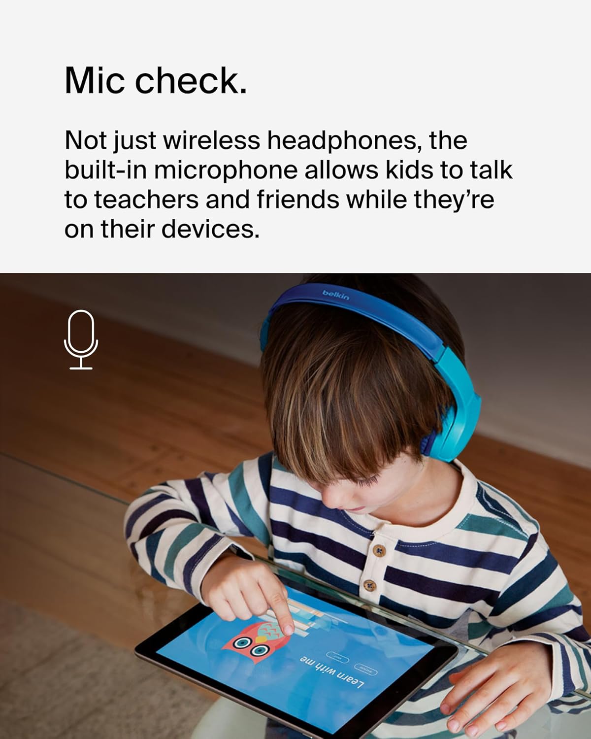 Belkin SoundForm Mini - Wireless Bluetooth Kids Headphones, 30H Battery, 85dB Safe Volume Limit, Built-in Microphone - Toddler On-Ear Earphones for iPhone, iPad - Ideal for School - Blue w/Case