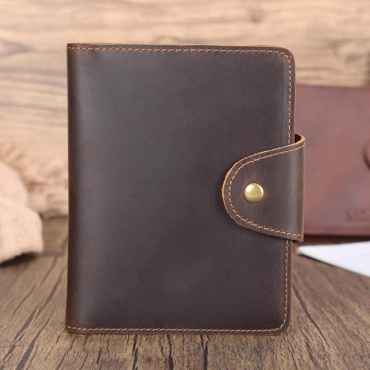 Real Leather Wallet Functional RFID Bifold Passport Holder Travel (Dark Brown)