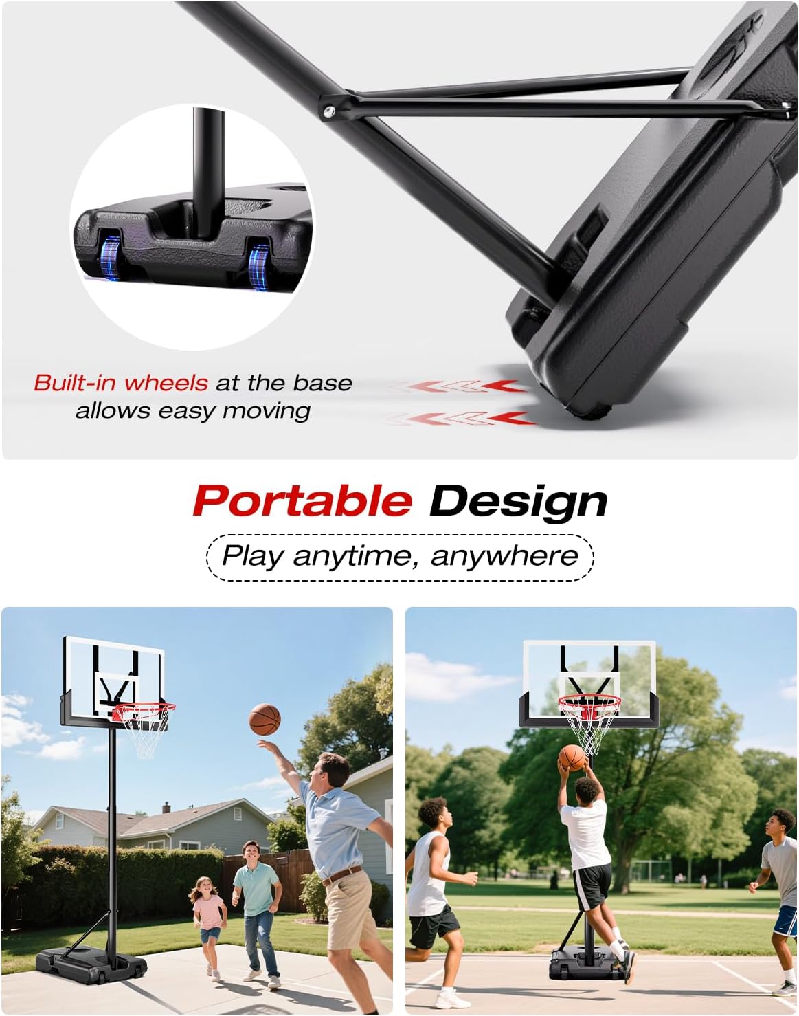 Basketball Hoop Outdoor 10 FT Height Adjustable, Portable Basketball Goals Systems with 45" Backboard for Youth Adults Kids - Backyard, Driveway, Indoor Play