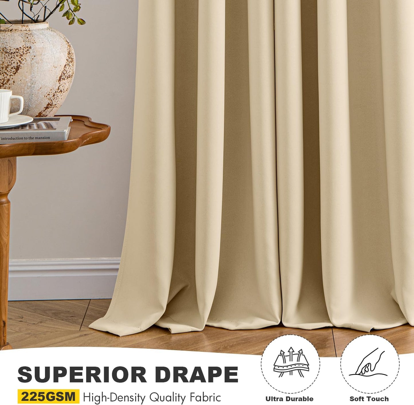 MIULEE Cream Beige Blackout Curtains - Thermal Insulated Bedroom Curtains Room Darkening Drapes for Living Room Kitchen Grommet Top Light Blocking Window Treatment, 40 x 54 Inches Long, 2 Panels