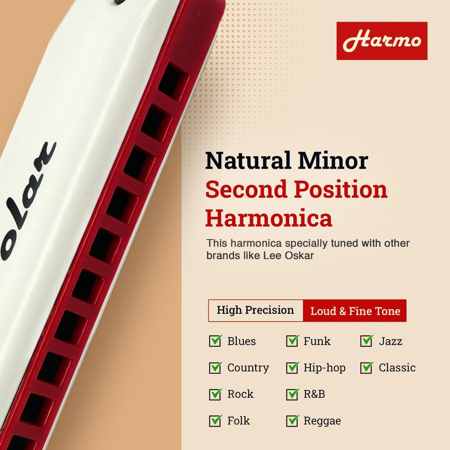 Harmo Polar Natural Minor Harmonica Key of Bb - Specialized for Natural Minor Blues, Jazz, Rock, Folk, & Pop, Mouth Organ With Case, Phosphor Bronze Reeds, Harmonica for Beginners & Professionals