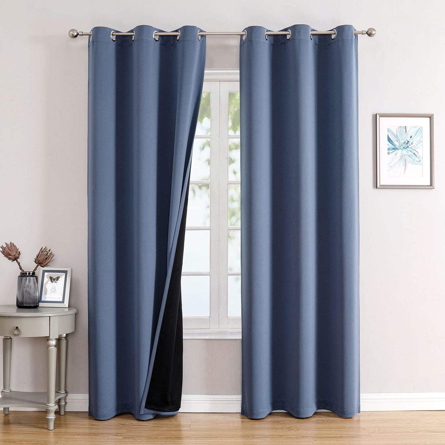 ChrisDowa 100% Blackout Curtains 78 inch Long for Bedroom with Black Liner, 2 Thick Layers Total Blackout Thermal Insulated Grommet Window Curtains 2 Panels Set (Stone Blue, 42 x 78 Inch)