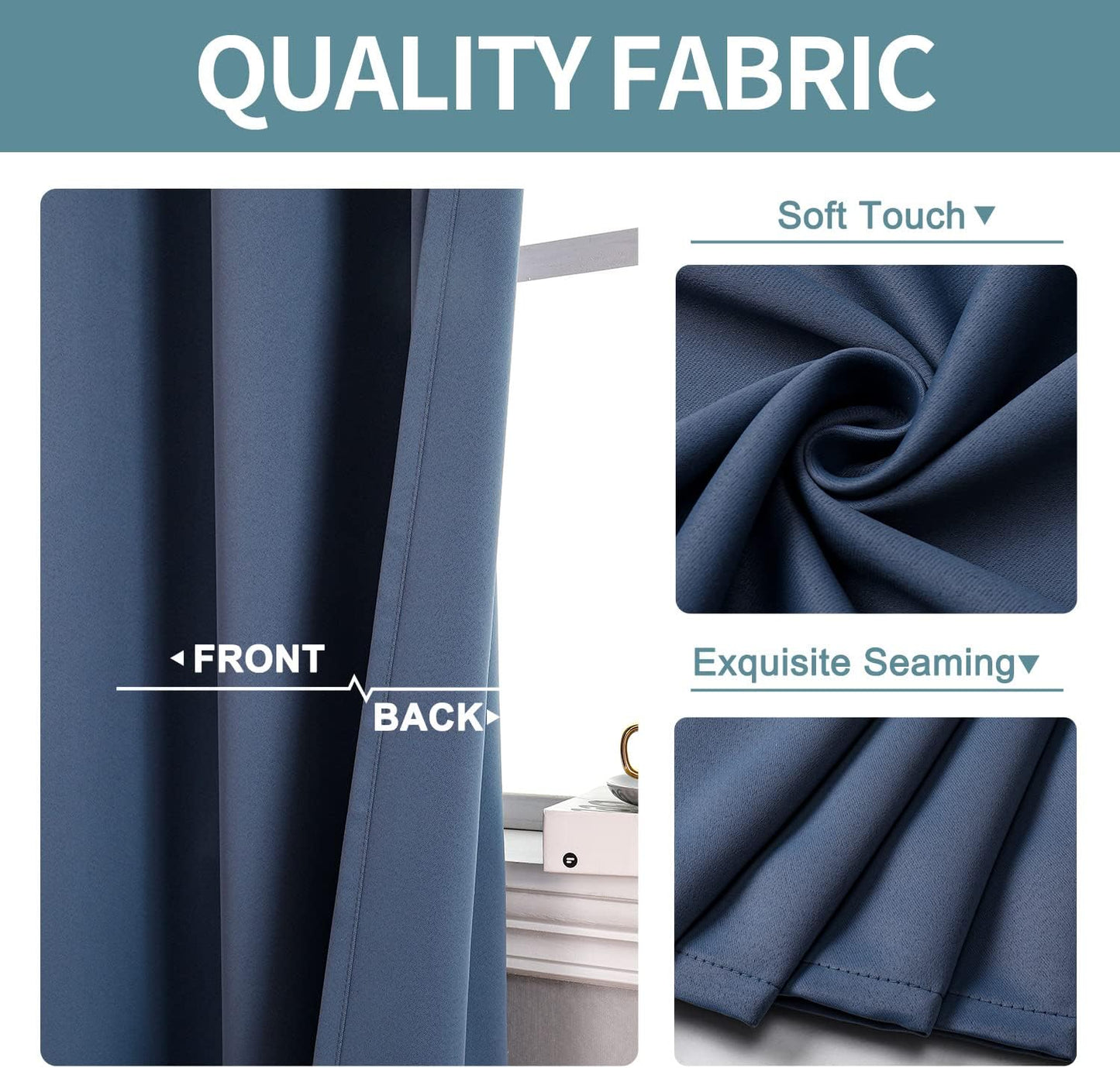 ChrisDowa Grommet Blackout Curtains for Bedroom and Living Room - 2 Panels Set Thermal Insulated Room Darkening Curtains (Stone Blue, 42W x 84L)