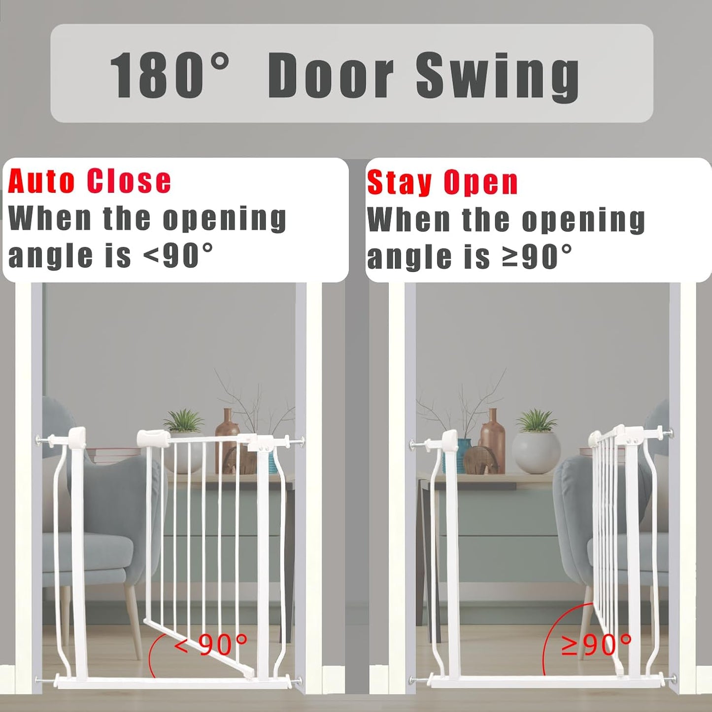 Extra Wide Baby Gates - 71.6-76.4 Inch, Heavy Duty Baby & Pet Safety Gate, White Metal, Tension Mounted Child & Pet Gates for Stairs & Doorways