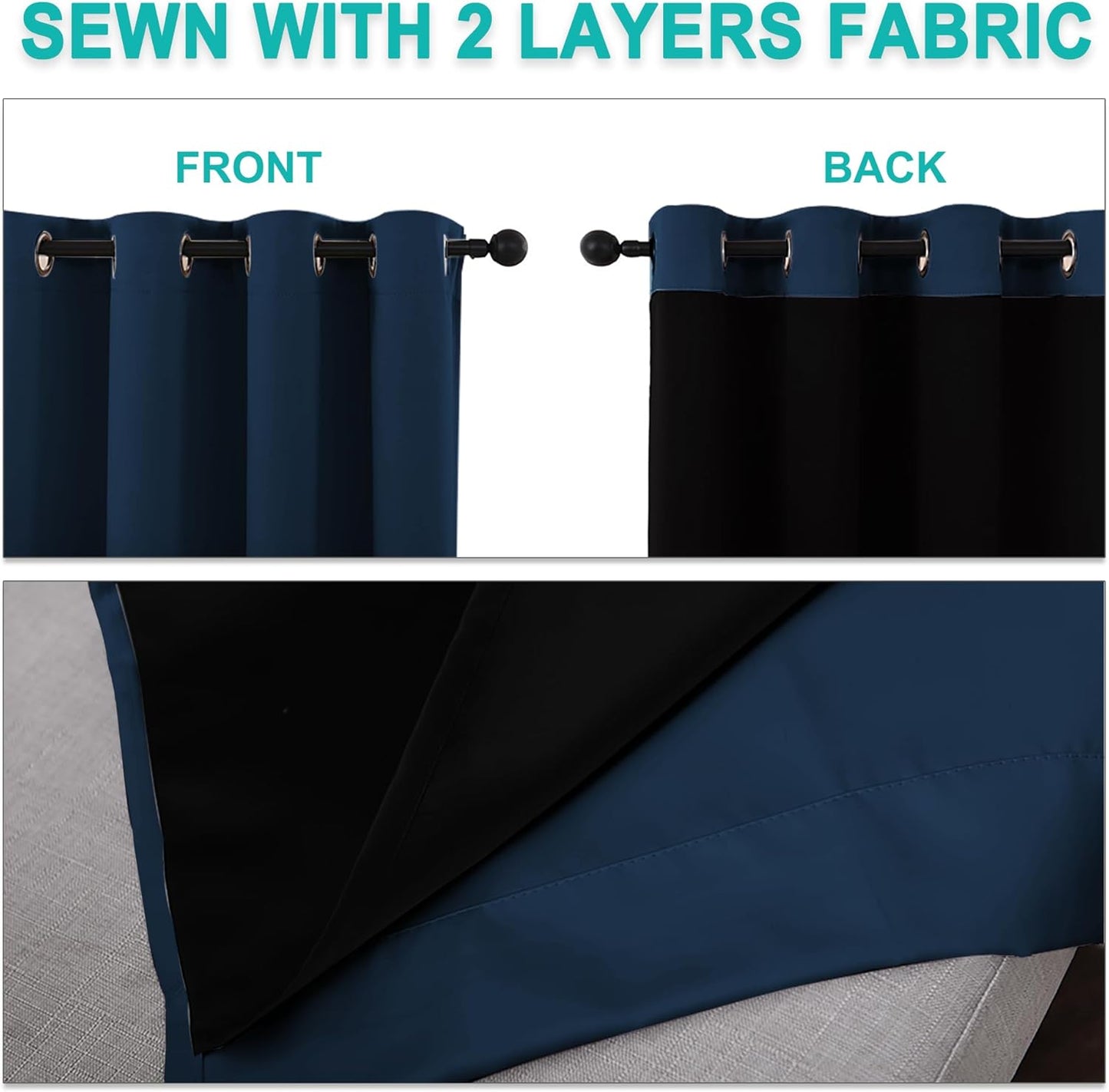 NICETOWN Moroccan Blue Full Shade Curtain Panels, Pair of Energy Smart & Noise Blocking Out Blackout Drapes for Dining Room Window, Thermal Insulated Guest Room Lined Window Dressing, 52 x 84 inch