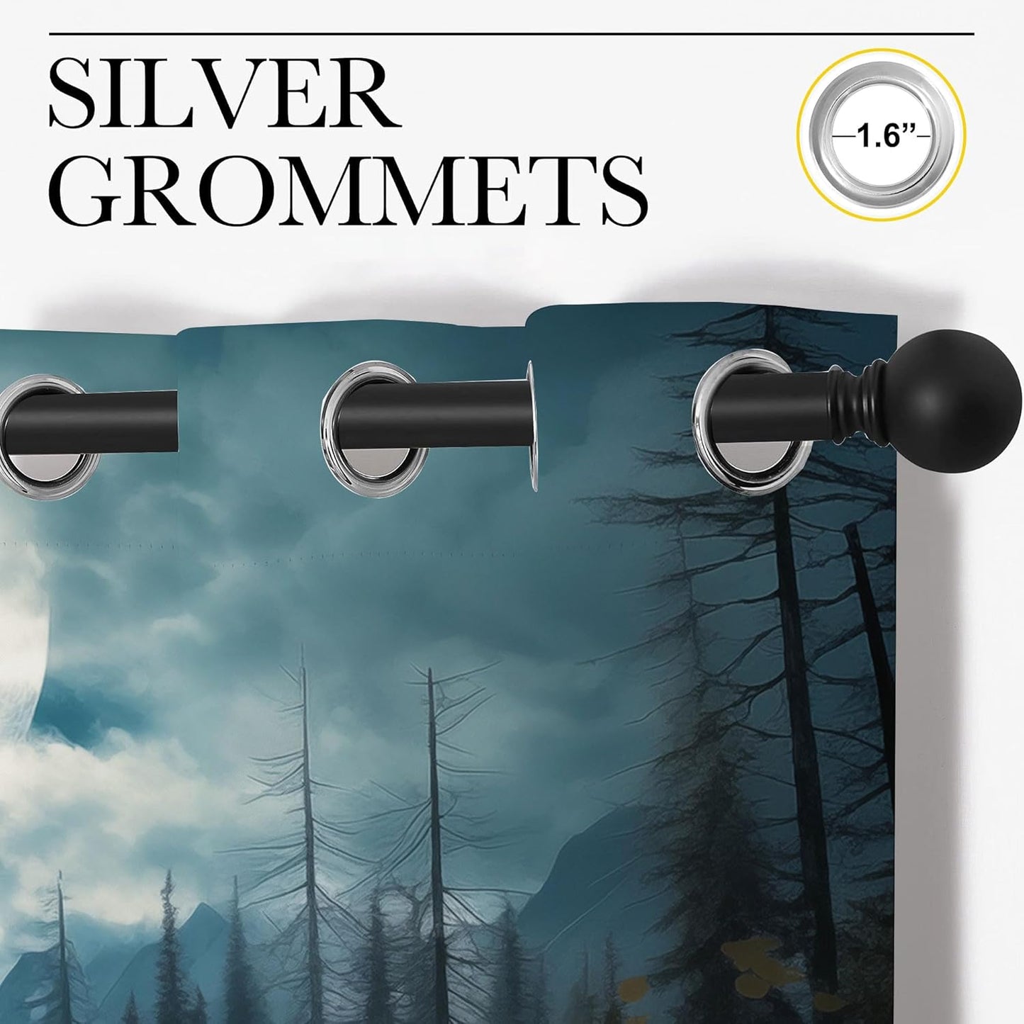 Wolf Blackout Curtains for Boys Girl Bedroom Decor,Dreamy Forest Full Moon Wolf Pack Thermal Insulated Grommet Drapes Darkening Window Curtain for Living Room Home 42x45 inch