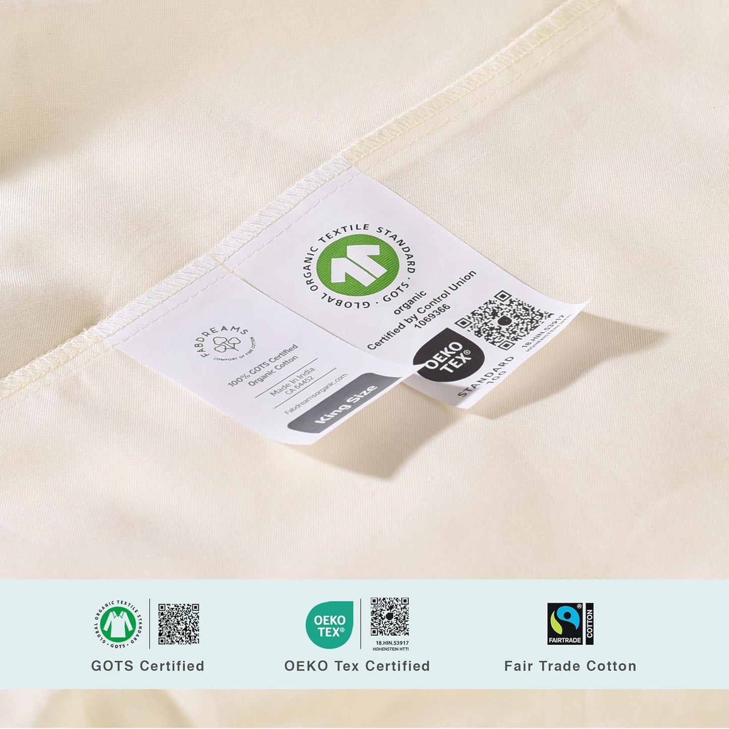 FABDREAMS Organic Quilted Mattress Protector King Size | Mattress Pad | Mattress Cover| Naturally Breathable | Noiseless| Fits up to 17" Deep Pockets| Temperature Regulating | Ivory