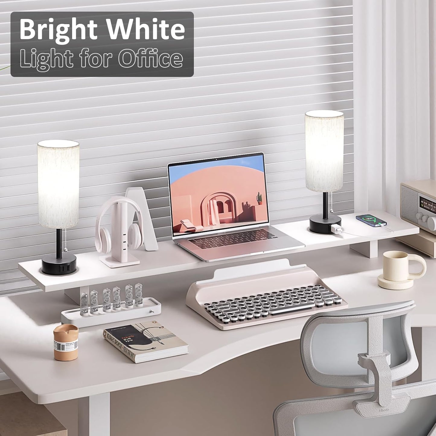 Bedside Table Lamps Set of 2-3 Color Temperatures Pull Chain Lamp with AC Outlet Charging Port, Small Round Night Stand Lamps for Bedroom Guest Room Office, Bed Side Light with E26 LED Bulbs