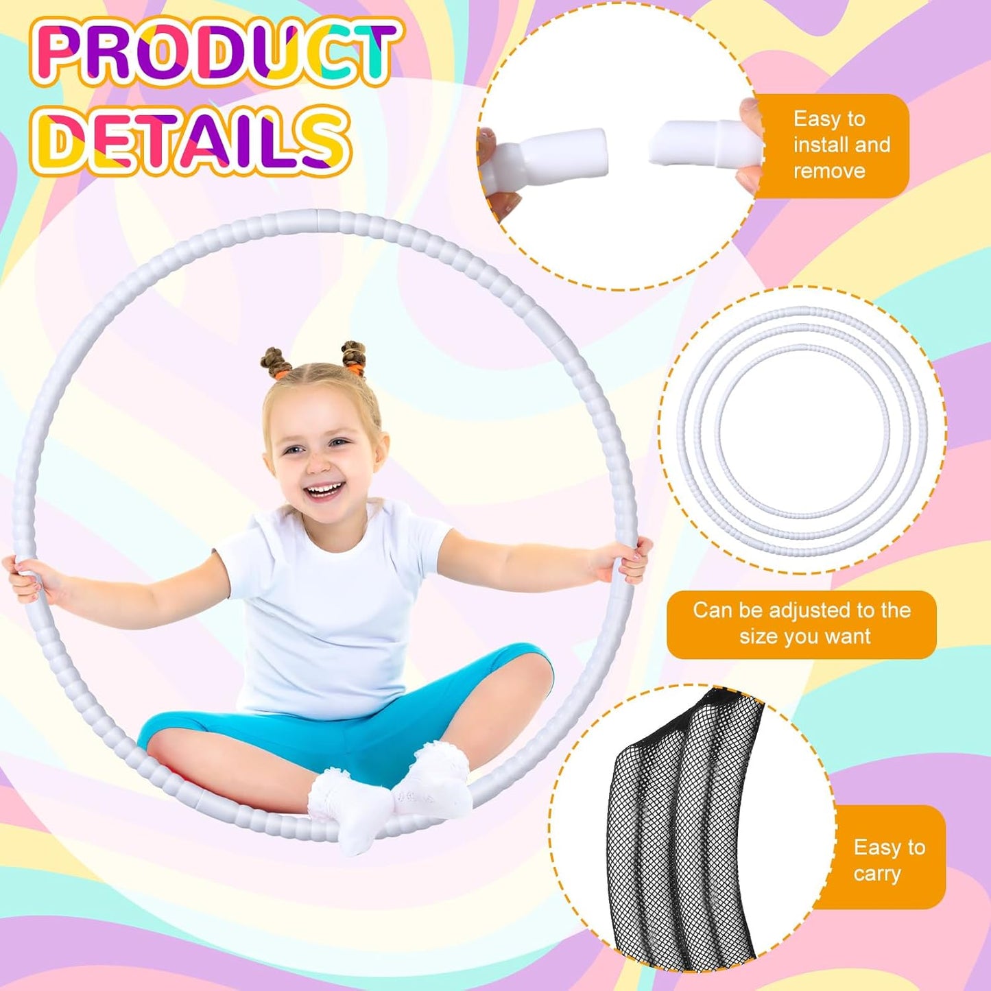 Shappy 6 Pcs Exercise Hoop Detachable Adjustable Plastic Toy Playground Toys Colored Hoop Circles for Teens Games Gymnastics Dog Agility Equipment Party Decor