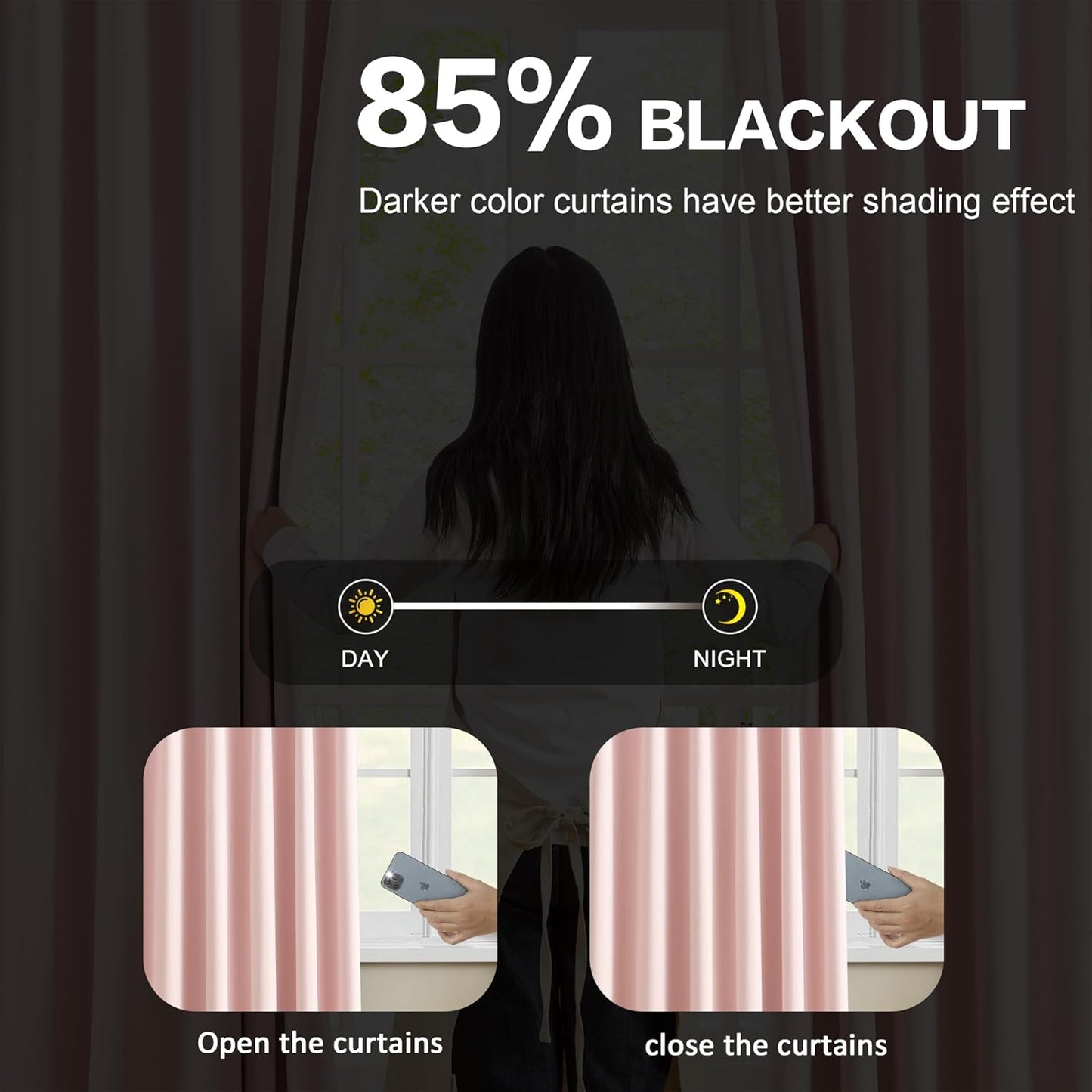 KEQIAOSUOCAI Blackout Curtain Drapes Pleated with Hooks,Thermal Insulated Darkening Solid Sound Reducing Drapes Light Blinds Window Treatment for Bedroom Living Room(Baby Pink, 2 Panels, W40 x L102)