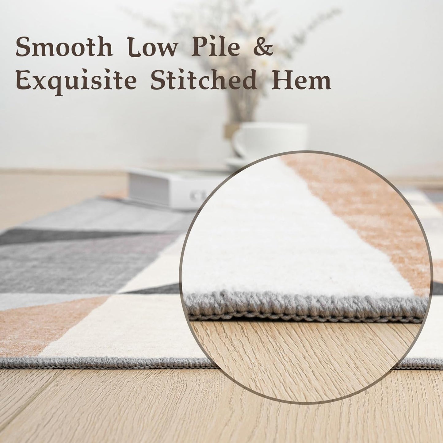 HOMFINE Washable Modern Area Rug - Geometric Style 6x9 Rugs for Living Room, Bedroom, Machine Washable Rug Soft Non Slip Non Shedding Area Rug - Grey Brown, 6'x9'