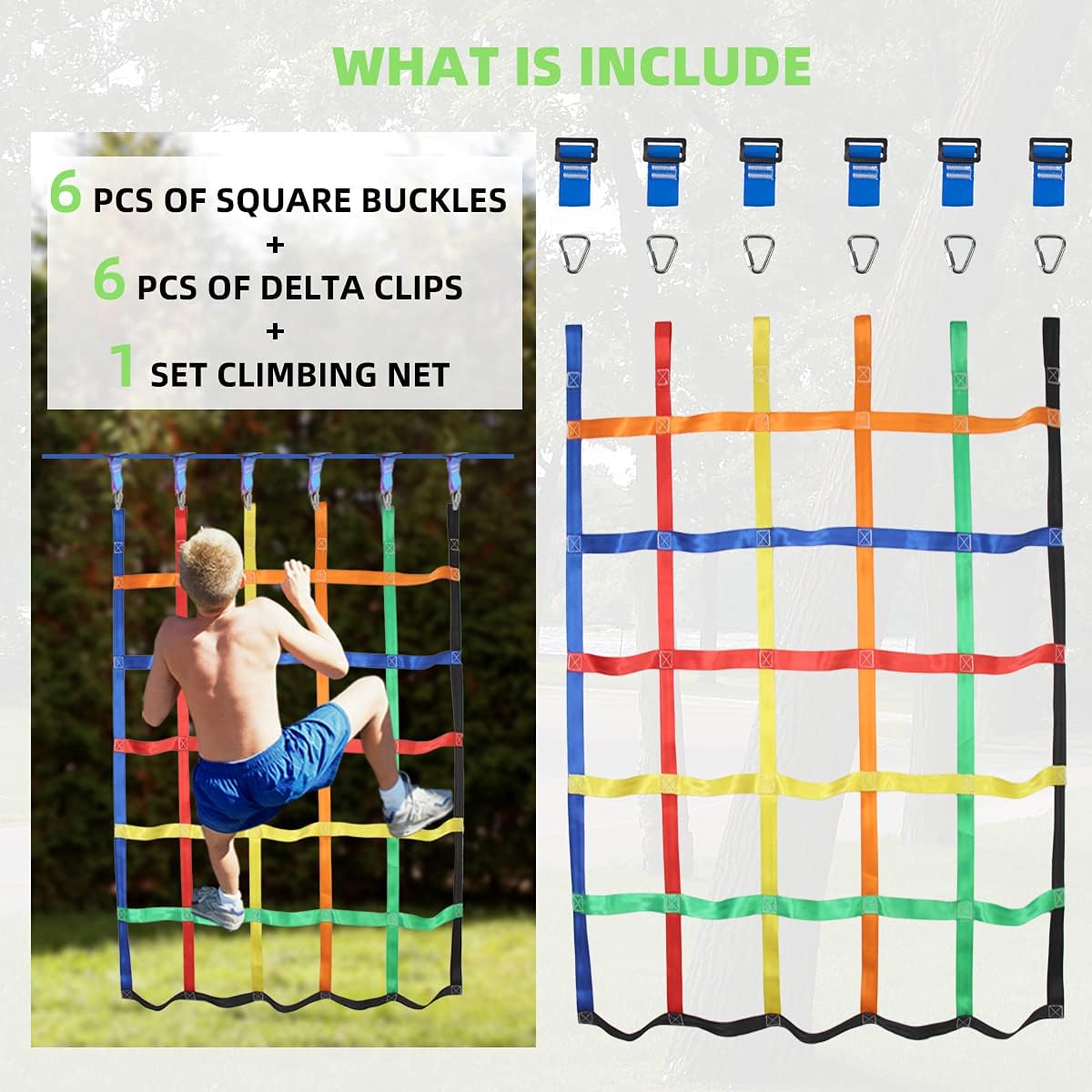 Gentle Booms Sports Climbing Cargo Net for Kids, 3.8X4.4ft Climbing Net with 7.1 X 7.1 inches Small Grid for Ninja Warrior Obstacle Course