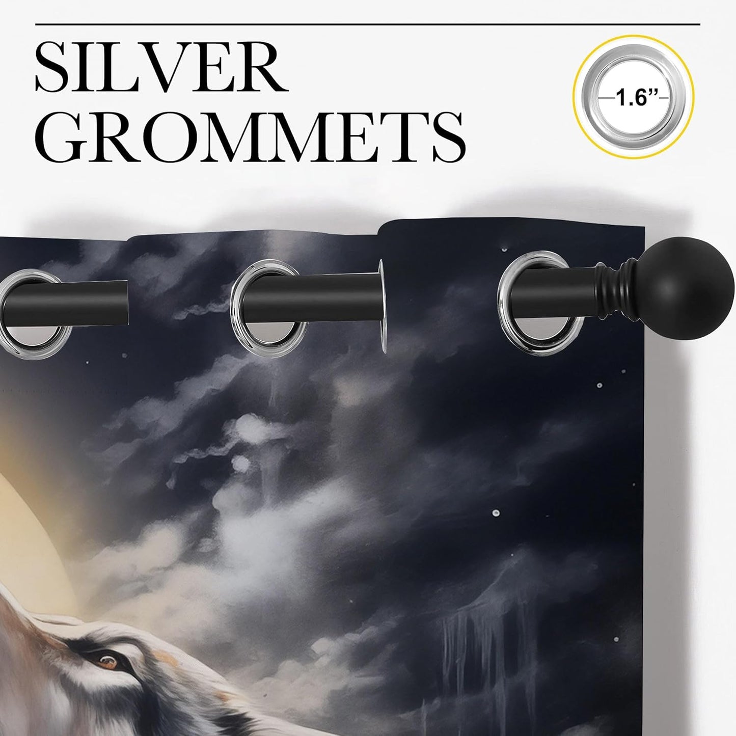 Fantasy Wolf Blackout Curtains for Boys Girl Bedroom Decor,Full Moon Starry Sky Wildlife Retro Thermal Insulated Grommet Drapes Darkening Window Curtain for Living Room Home 42x45 inch