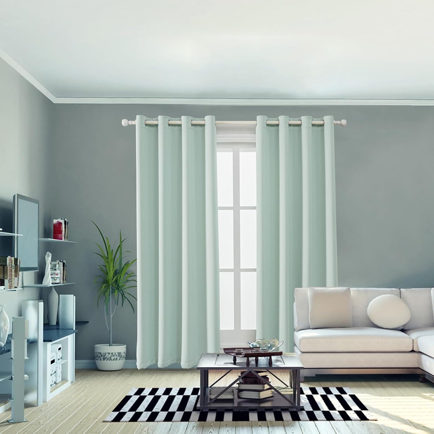 Anytime 100% Blackout Curtain Set, Thermal Insulated & Energy Efficiency Window Draperies for Guest Room, Full Shading Panels for Shift Worker and Light Sleepers（Light Blue, 2 Panels, 52W x 80L）