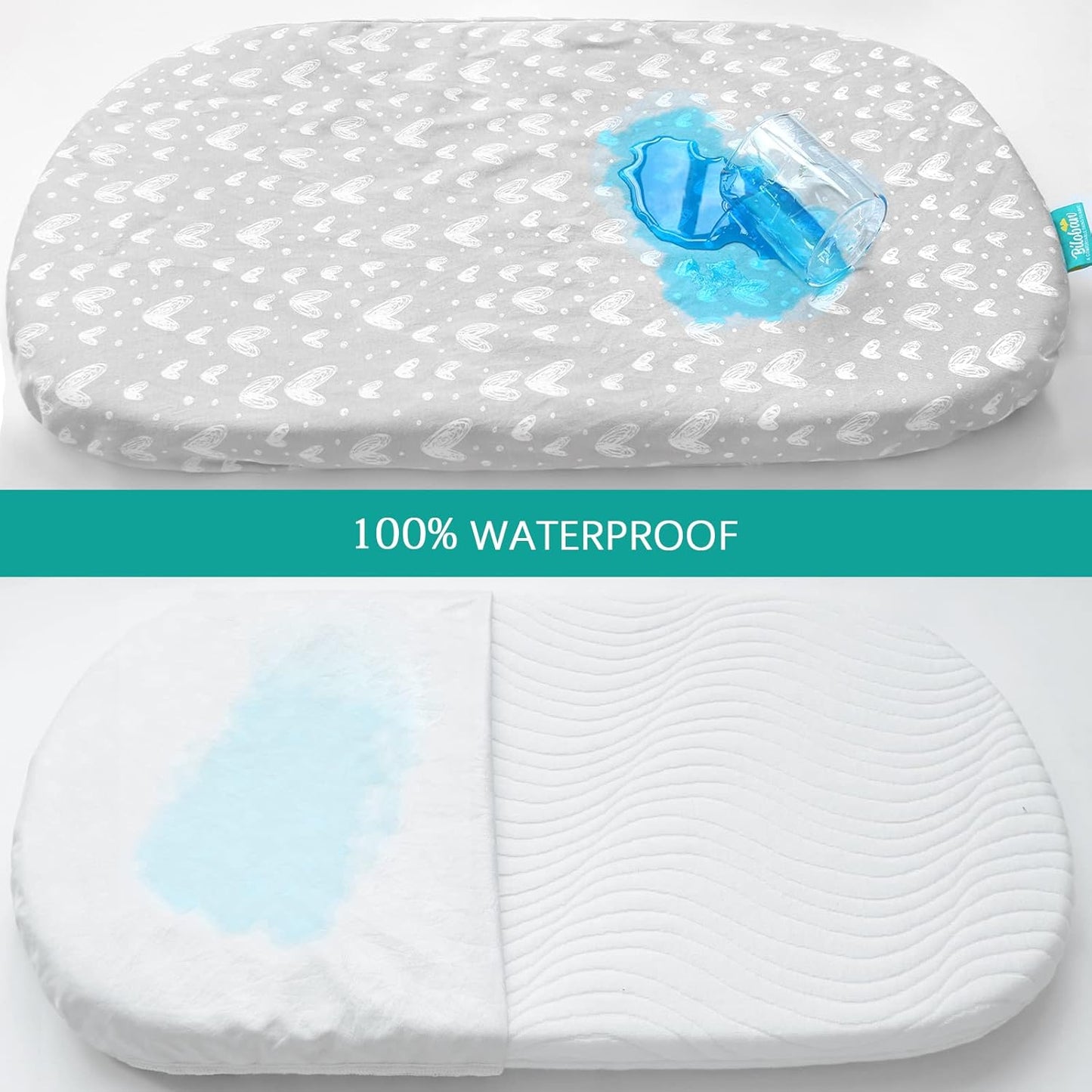 Waterproof Bassinet Sheets Fit for Halo, Dream on Me, Ingenuity, Fisher Price, Delta, Graco and Other Oval Bassinet Mattress, 2 Pack, 100% Cotton, Ultra Soft, White Grey Star Print for Baby