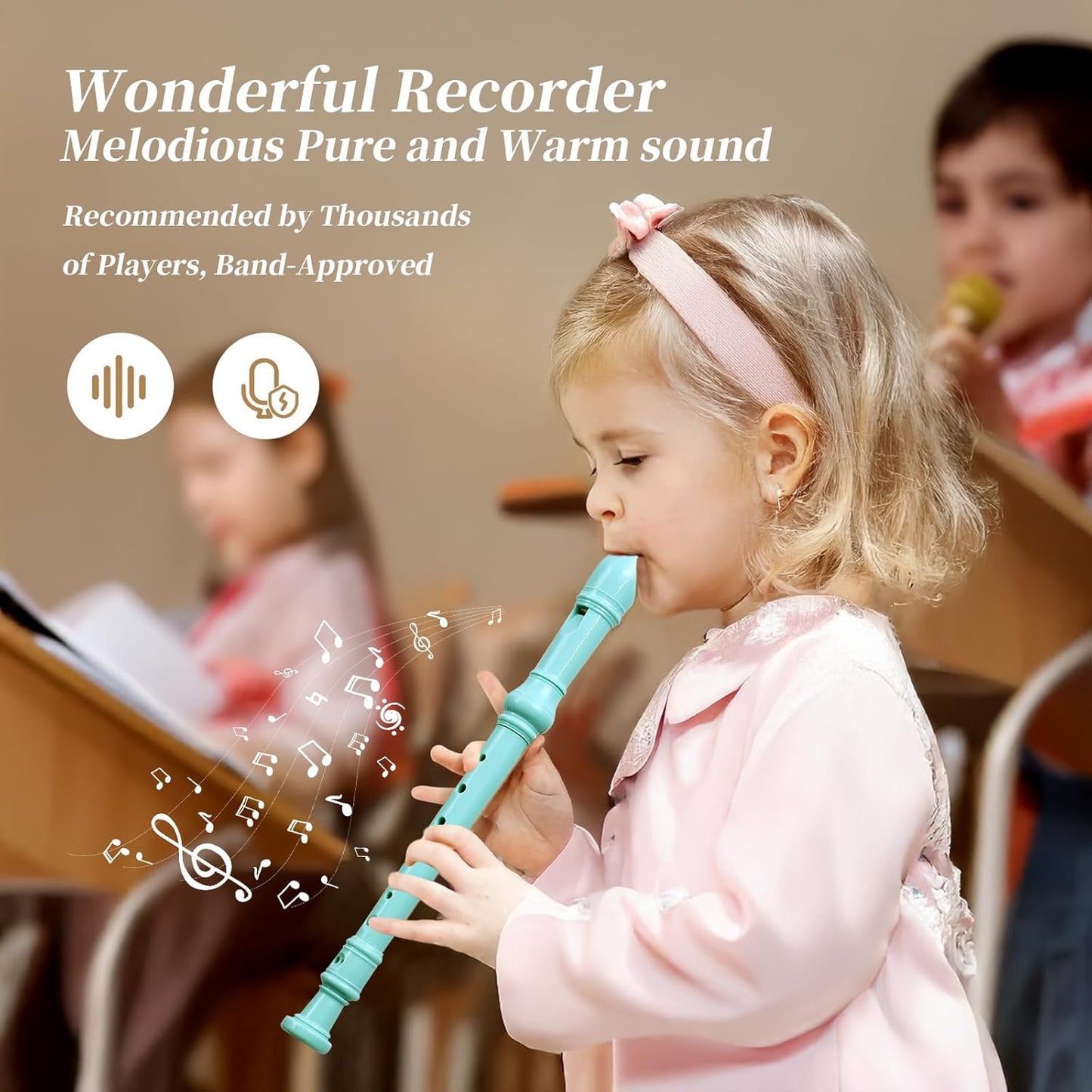 Soprano Recorder for Kids Beginners, German Fingering, C Key, 3 Piece with Cleaning Rod, Bag, Fingering Chart (Lake Green)…