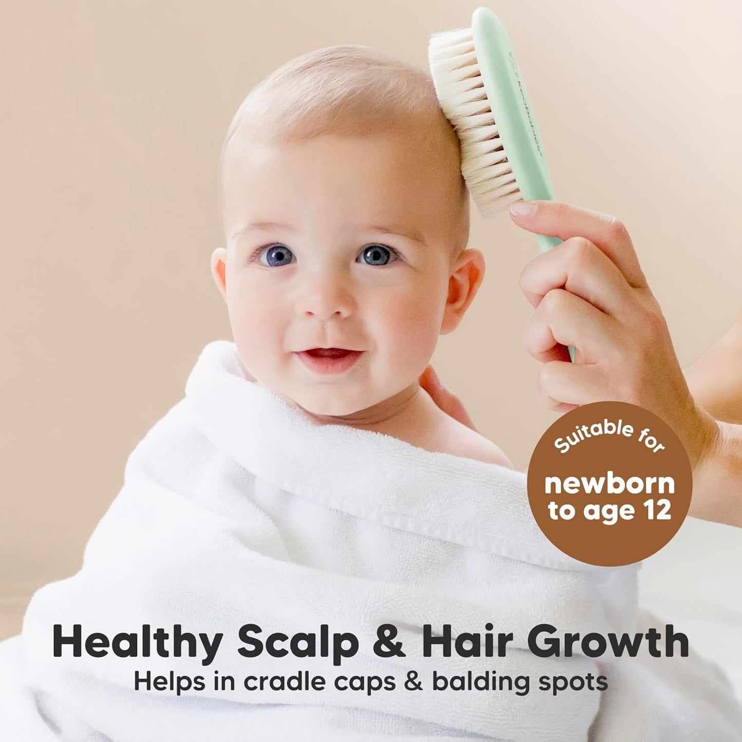 Baby Hair Brush and Comb Set for Newborn - Wooden Baby Hair Brush Set with Soft Goat Bristle, Baby Brush Set for Newborns, Baby Brush and Comb Set Girl, Boy, Toddler Cradle Cap Brush (Oval, Sage)