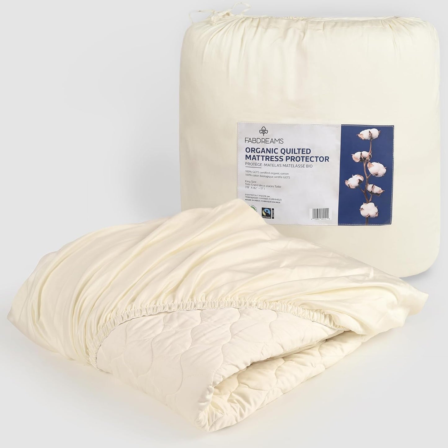 FABDREAMS Organic Quilted Mattress Protector Queen Size | Mattress Pad| Mattress Cover| Naturally Breathable | Noiseless| Fits up to 17" Deep Pocket| Temperature Regulating | Ivory