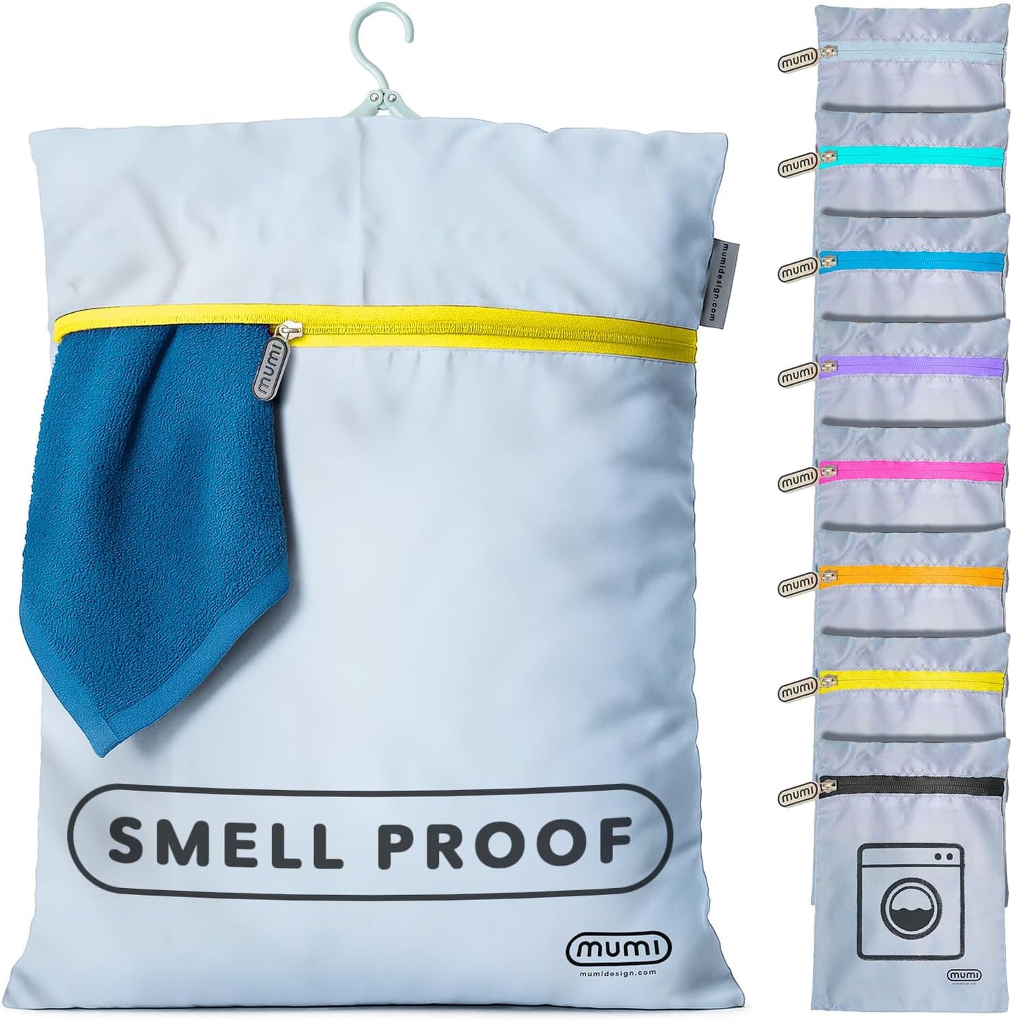 MUMI Travel Laundry Bag – Moisture & Smell-Proof Wash Bag with Folding Hanger & Outer Pouch | Large Washable Bags for Suitcase, Gym & Packing | Clothes Organizer for Trips & Storage - Yellow