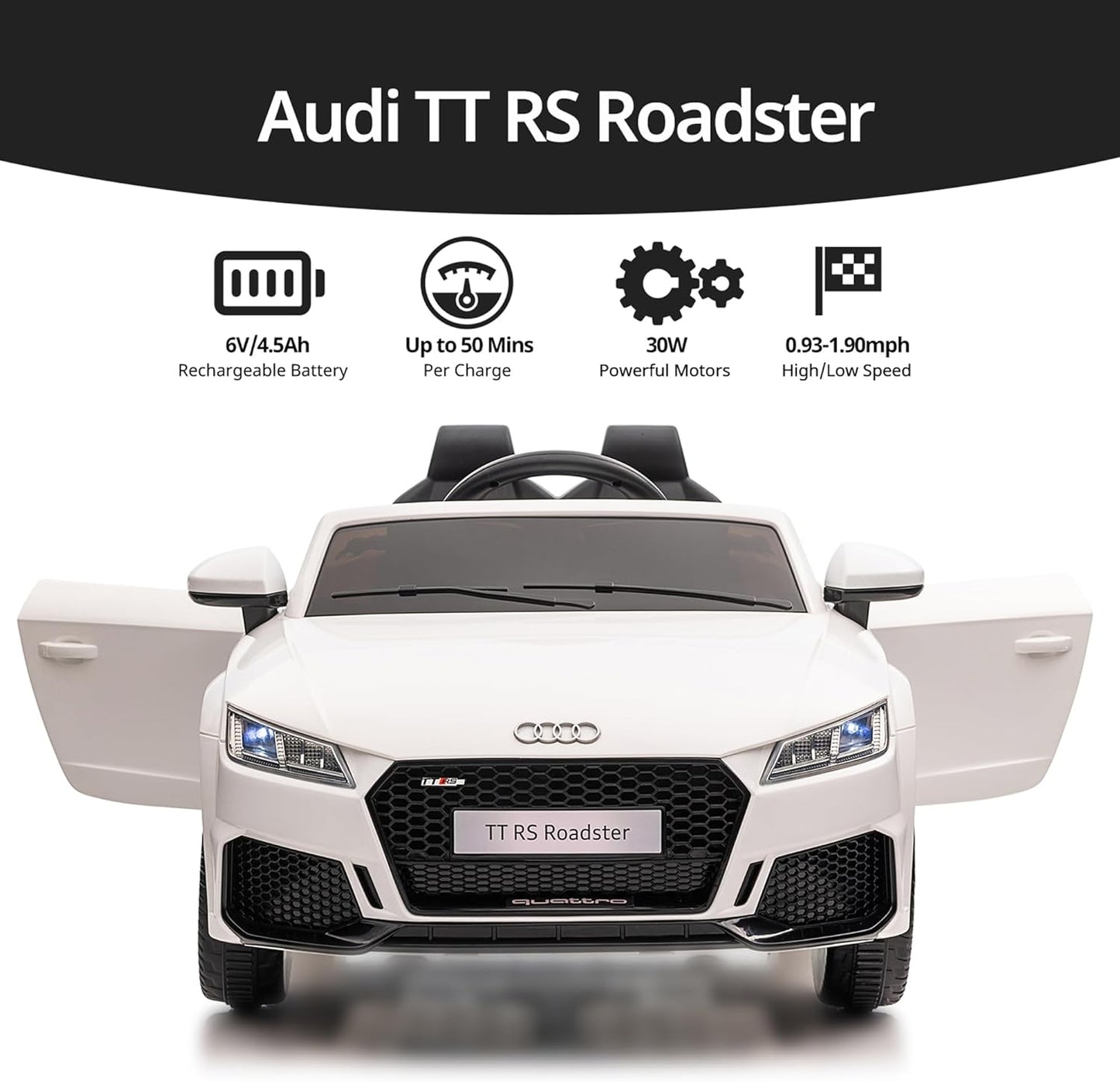 Kids Electric Car, Licensed Audi 6V Kids Ride on Toy Car for Toddlers with Remote - White