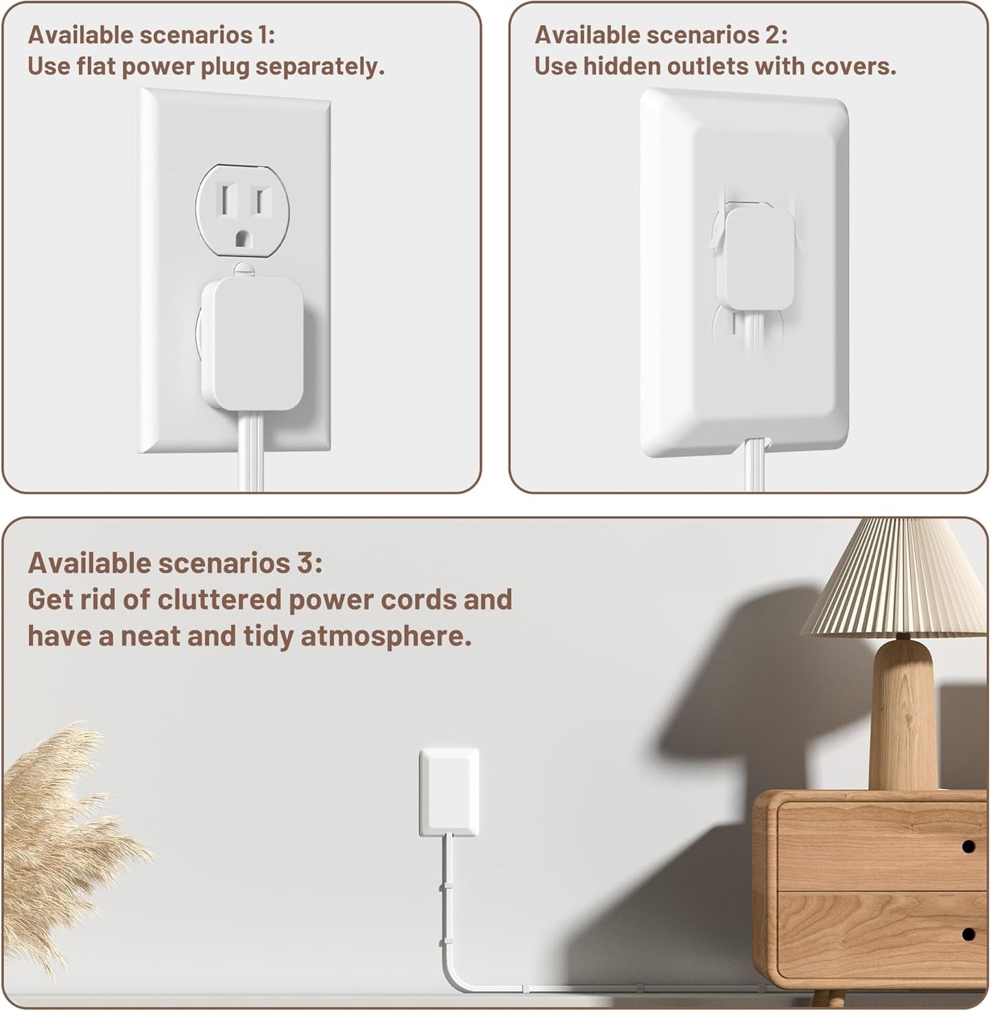 5FT Flat Extension Cord Ultra Thin Outlet Concealer with Cord Concealer Kit,Flat Outlet Extender with 3 Outlet Power Strip,Universal Size Flat Plug Power Strip for Home,ETL Listed,White