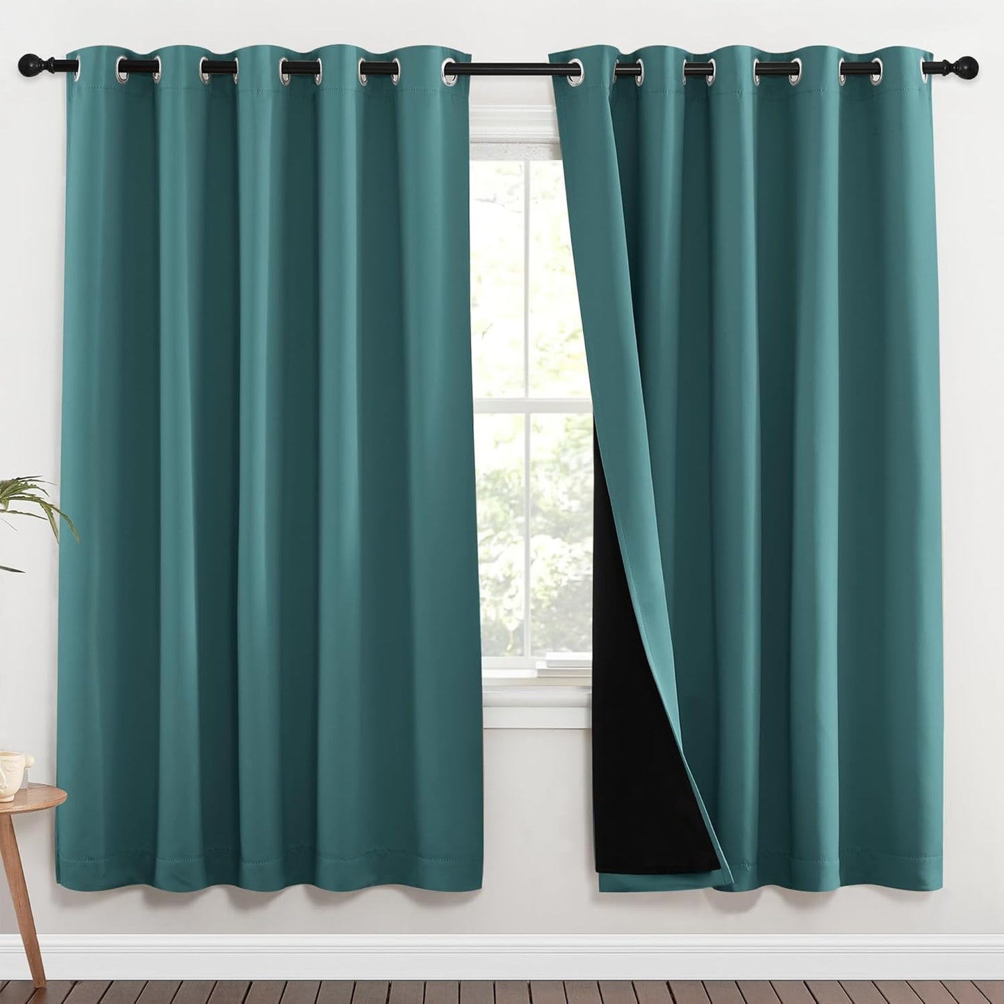 NICETOWN Full Shade Curtain Panels, 62 x 72 inch, Sea Teal, Pair of Energy Smart & Noise Blocking Out Blackout Drapes for Dining Room Window, Thermal Insulated Guest Room Lined Window Dressing