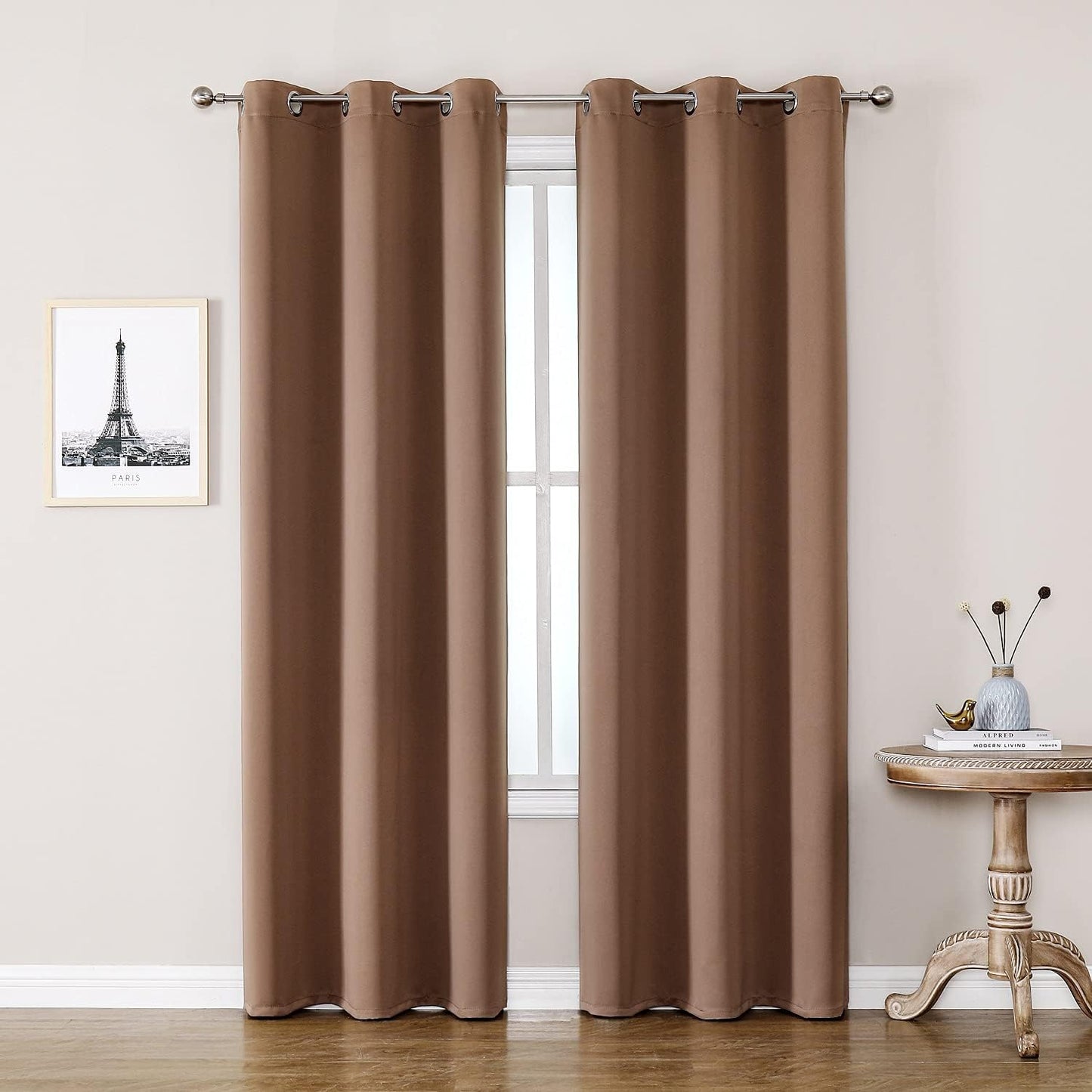 ChrisDowa Blackout Curtains 72 inches Long for Bedroom - 2 Panels Set Grommet Thermal Insulated Room Darkening Curtains for Living Room (Cappuccino, 42 x 72 Inch)