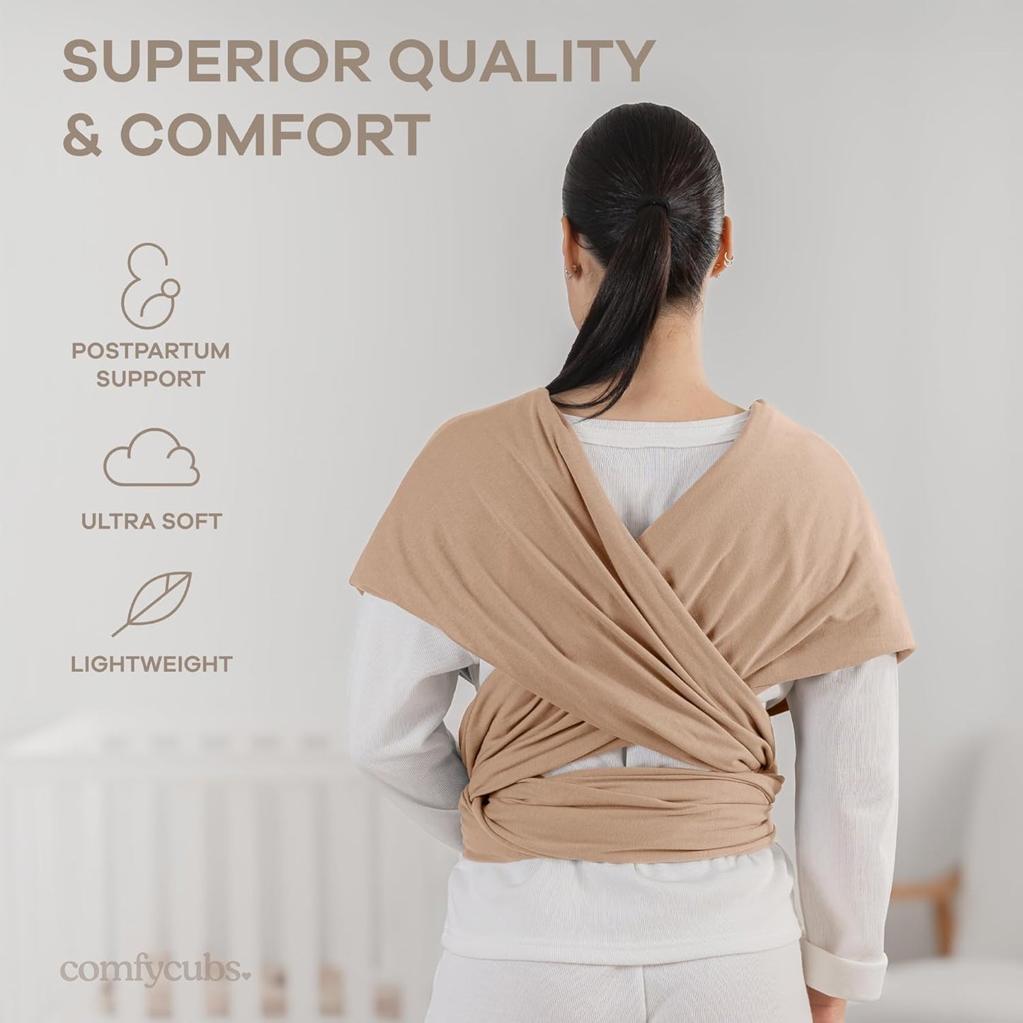 Comfy Cubs Baby Wrap Carrier - Soft & Secure Fit Cotton Blend Baby Carrier Newborn to Toddler - Hands-Free & Lightweight Infant Wrap - Adjustable, One Size Fits All Toddler Sling - Cedar