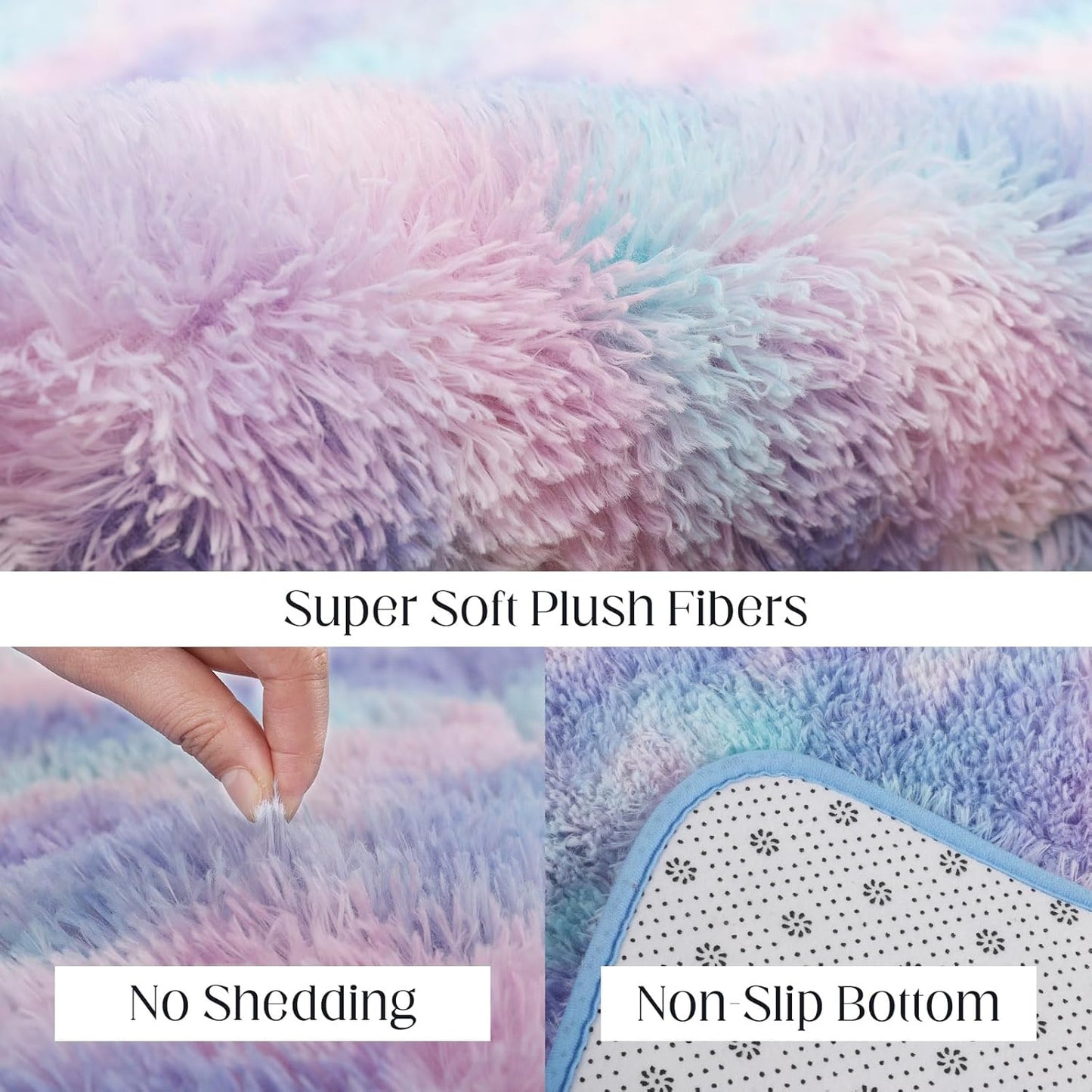 Rainbow Rug for Girls Room, 9x12 Fluffy Area Rugs for Bedroom, Colorful Kids Rug Cute Anti-Skid Indoor Carpet for Nursery, Living Room, Playroom, Home Decor