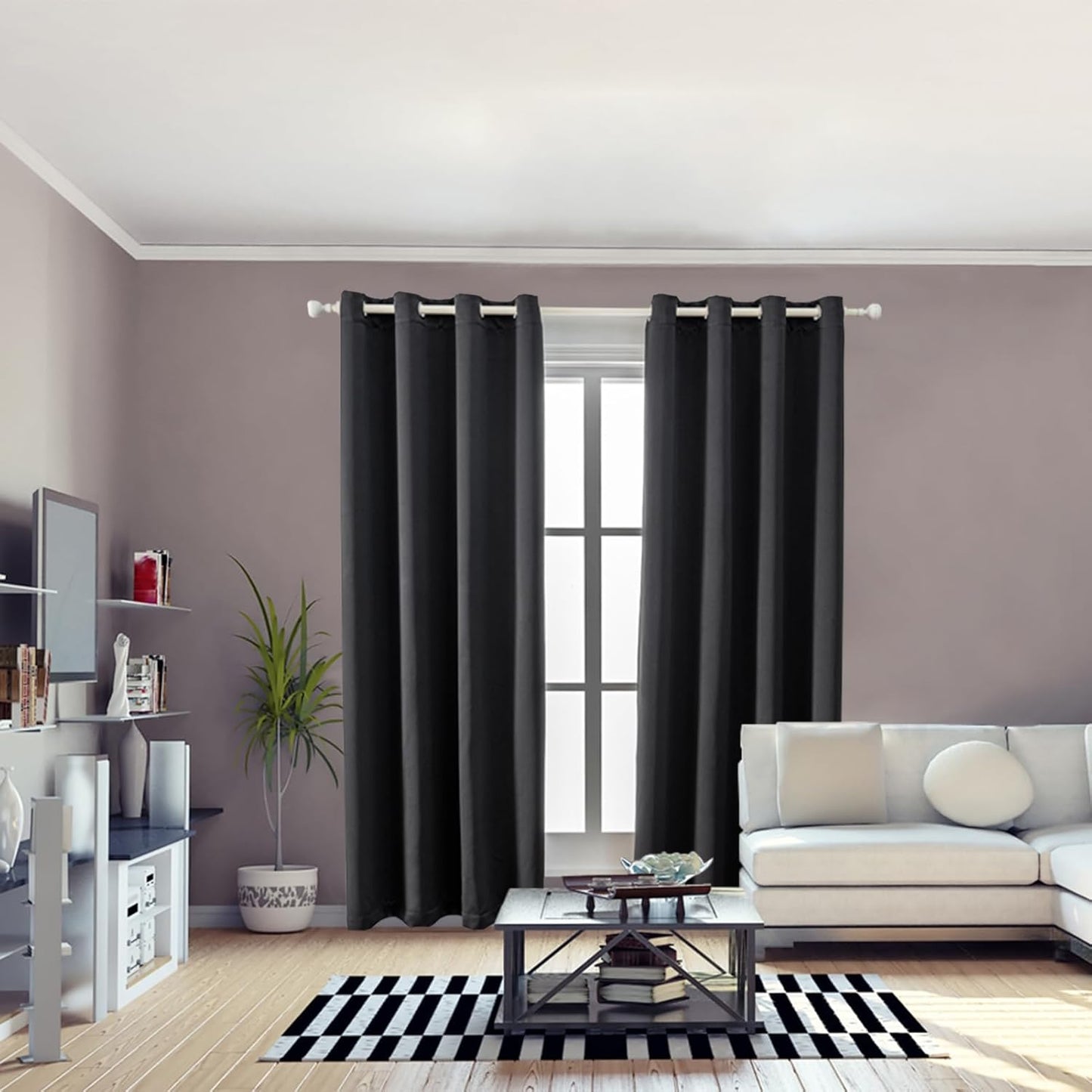 Anytime 100% Blackout Curtain Set, Thermal Insulated & Energy Efficiency Window Draperies for Guest Room, Full Shading Panels for Shift Worker and Light Sleepers（Black, 2 Panels, 52W x 95L）