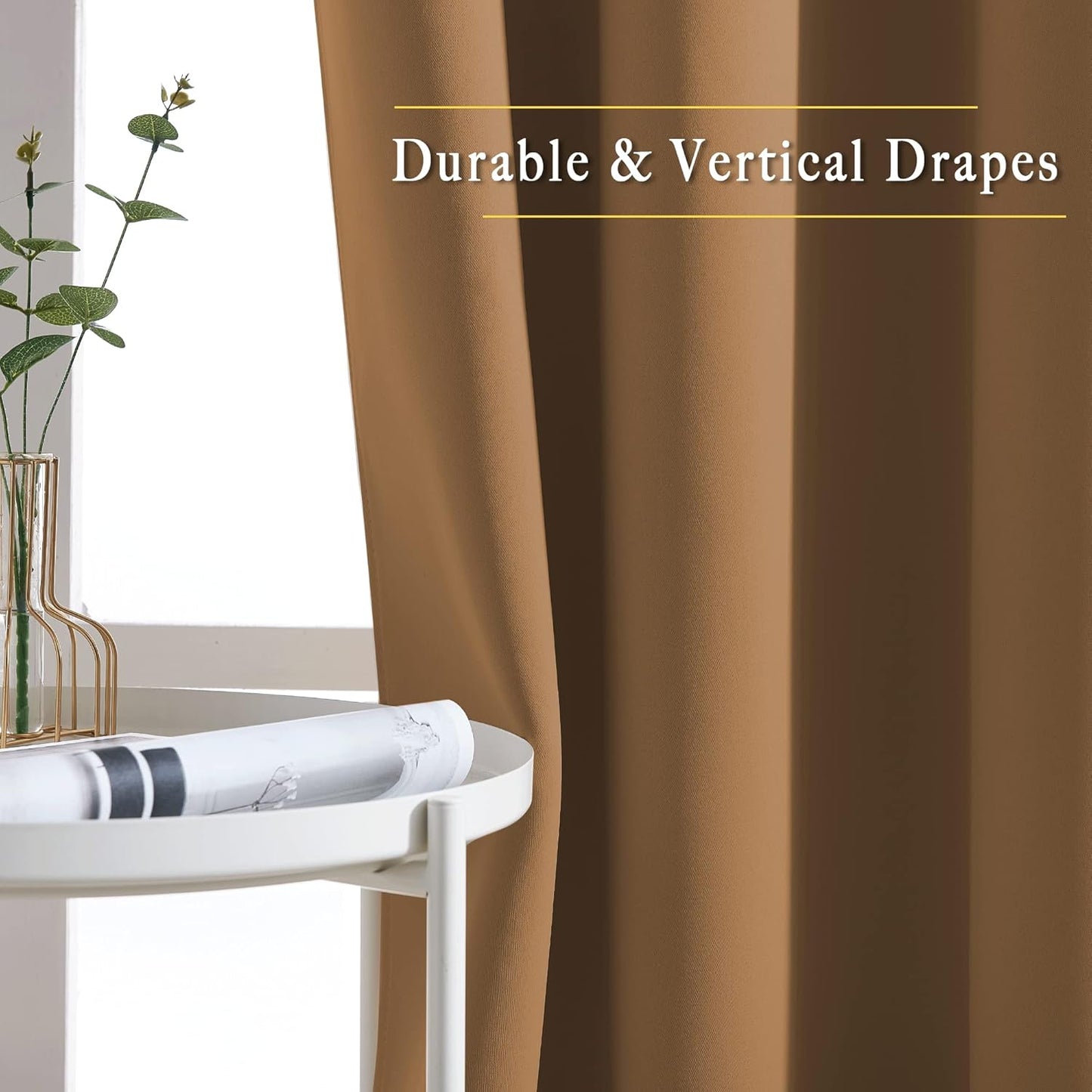 NICETOWN Blackout Curtains for Kids Room - Triple Weave Microfiber Home Thermal Insulated Solid Ring Top Blackout Panels/Drapes for Bedroom(Gold Brown, Set of 2, 46 x 54 Inch)