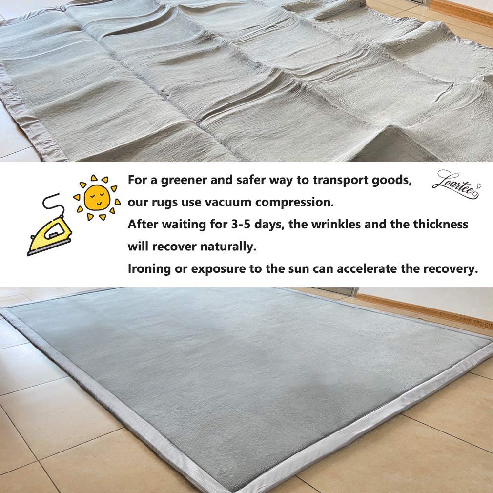Loartee Coral Velvet Crawling Rug (6.0'x 6'8", Gray) for Toddler Children Play Area Rugs Yoga Mat Exercise Pads Carpet