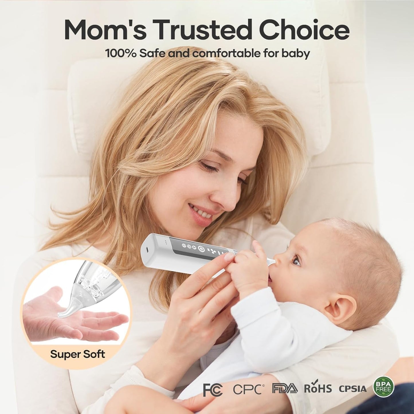 Nasal Aspirator for Baby - Baby Nose Sucker with 3 Suction Levels, Baby Nasal Aspirator, Electric Nose Suction for Baby with 3 Silicone Tips Music and Light, Rechargeable Snot Nose Sucker for Babies