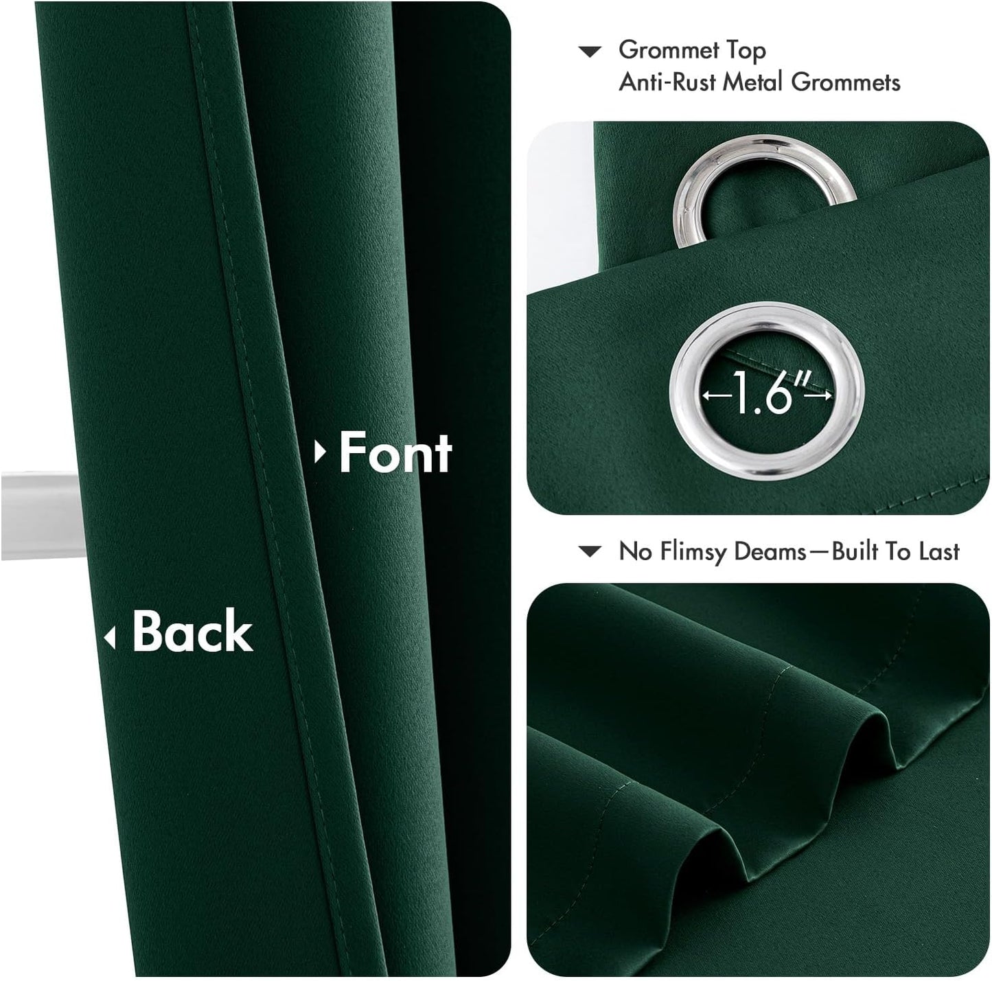 MIULEE Hunter Green Blackout Curtains - Thermal Insulated Bedroom Curtains Room Darkening Drapes for Living Room Kitchen Christmas Grommet Top Window Treatment, 40 x 45 Inches Long, 2 Panels