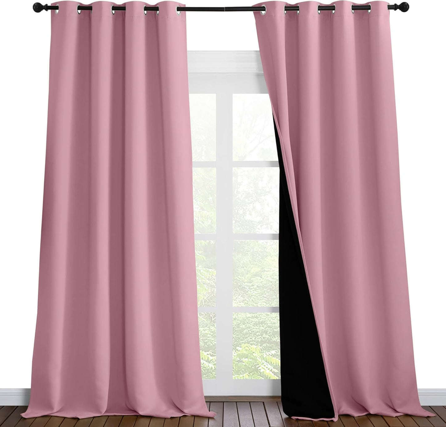 NICETOWN 100% Blackout Blinds, Set of 2, 52 inches x 120 inches, Laundry Room Decor Window Treatment Curtains for Large Patio Sliding Door, Thermal Insulated Crystal Pink Curtains for Bedroom