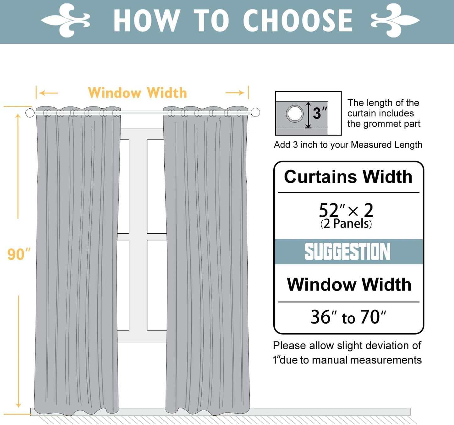 ChrisDowa Blackout Curtains 90 inches Long for Bedroom - 2 Panels Set Grommet Thermal Insulated Room Darkening Curtains for Living Room (Grey, 52 x 90 Inch)