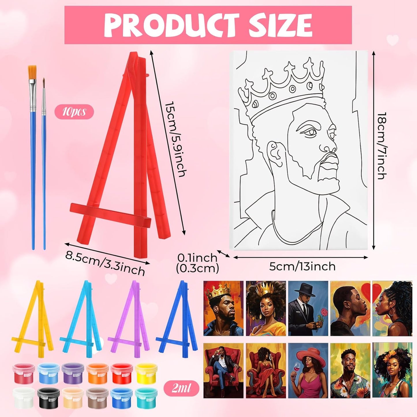 Blosssound 10 Set Pre Printed Canvas Pre Drawn Canvas Painting with Easel Kits 5" x 7" Outline Painting Panels for Beginners, DIY Craft Project, Party Favor, Home Decors(Couple)