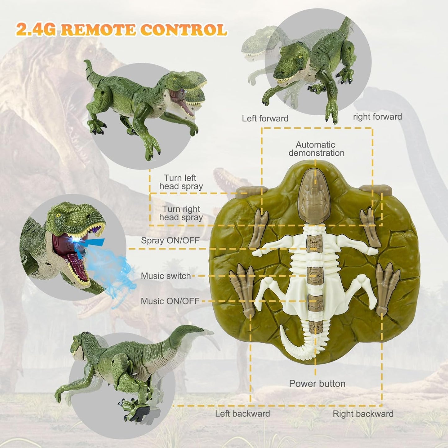 Remote Control Dinosaur Toys for Kids Ages 4-7 8-12 - Best Birthday Gifts for Boys 4 5 6 7 8 9 10 11 12 Year Old, RC Walking Dino with Roaring, Spray, Light, Touch Sensing