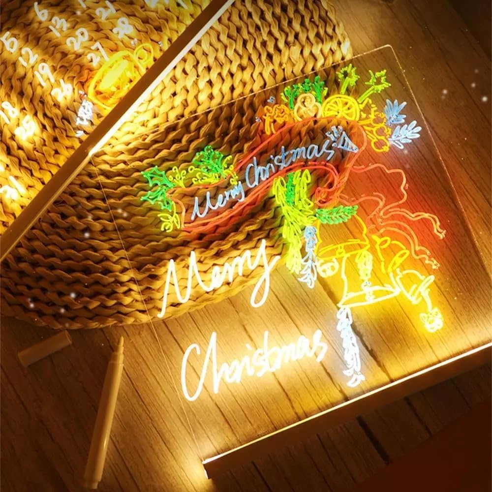 LED Note Board with Colors, 7 Colors Acrylic Message Board with Light, LED Drawing Board Gifts for Kids, Dry Erase Board with Adjustable Stand for Office School Home Decor (7.87 * 11.81 in)