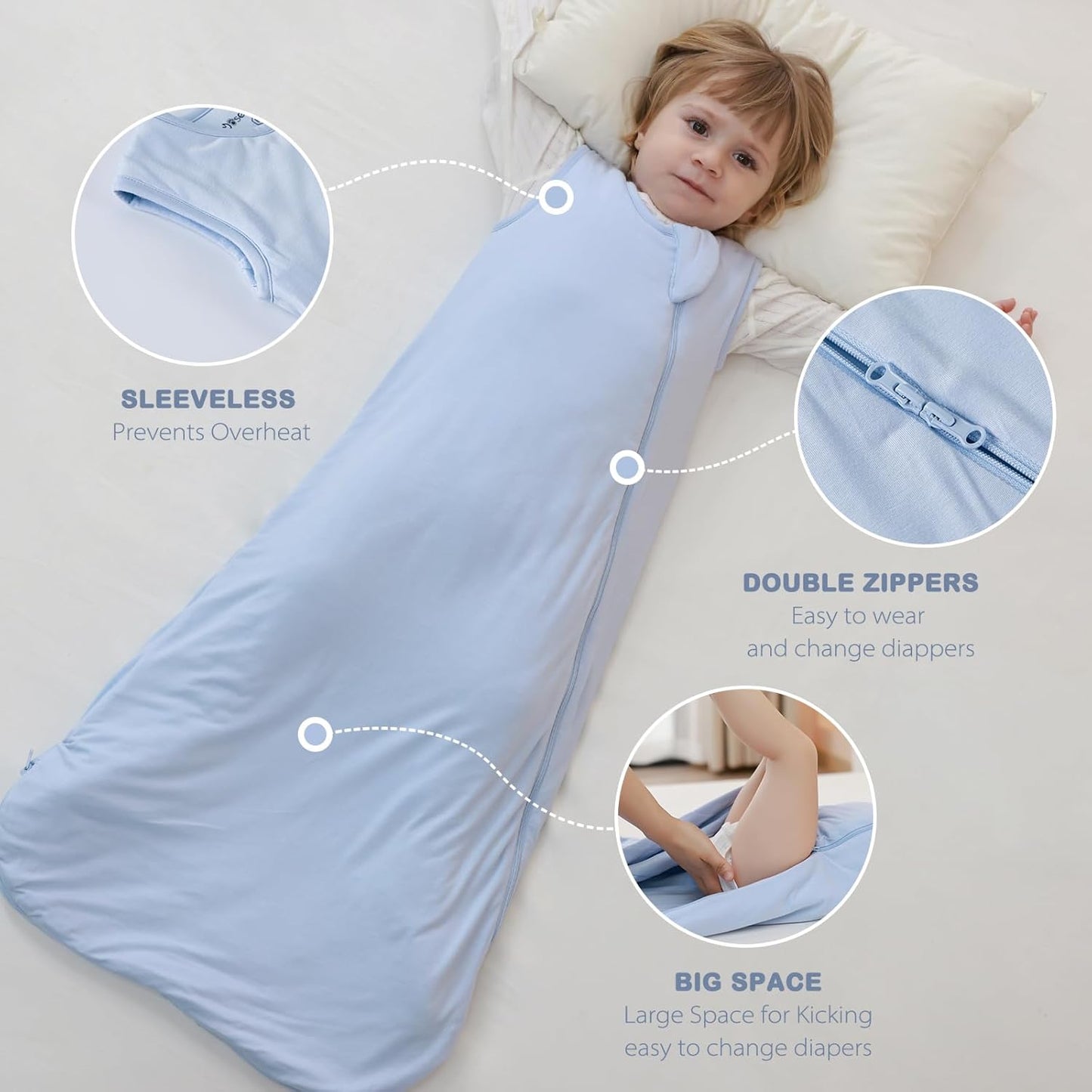 Mosebears Unisex Baby Sleep Sack 1.0 TOG, Supersoft Rayon Made from Bamboo Wearable Blanket with 2-Way Zipper (Sage&Blue,18-36 Months)