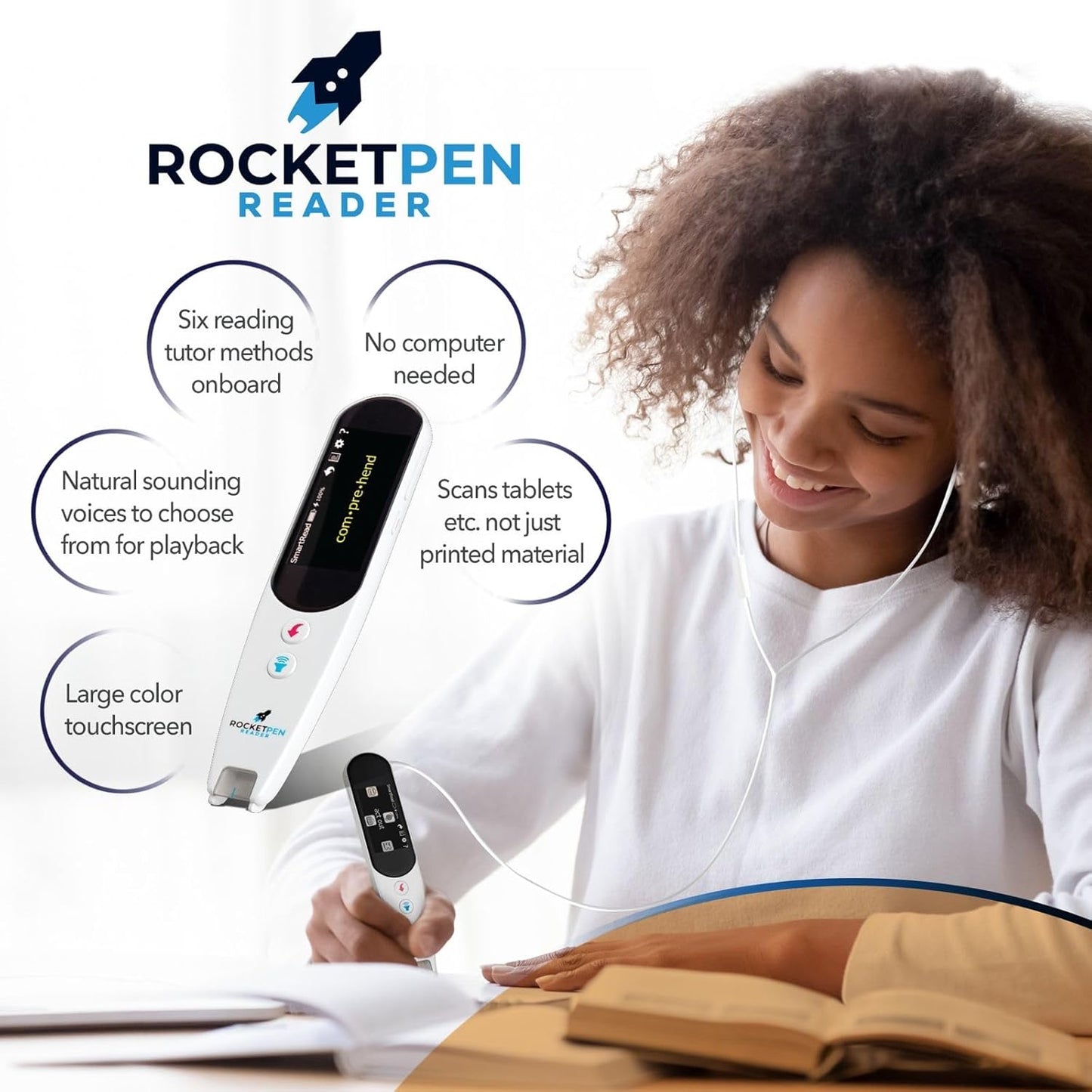 Rocket Pen Reading Tutor - Use Its Six Learning Aids to Make Text to Speech Reading Your New Super Power, OCR Scanner for Dyslexia. Plus: Scan Phone or Tablet Screen to Hear Scanned Text, No PC Needed
