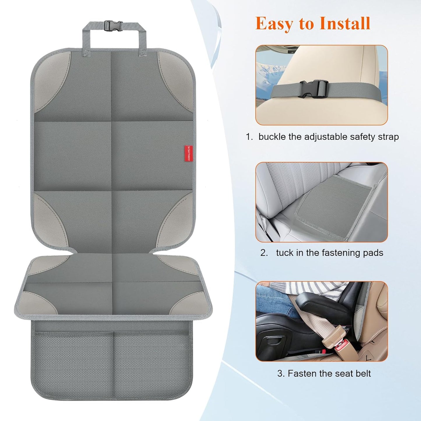 Car Seat Protector, Waterproof 600D Fabric Seat Cushion for Child Car Seat with Thickest Pad, Storage Pockets, Back Car Seat Cover for Kids, 2 Pack