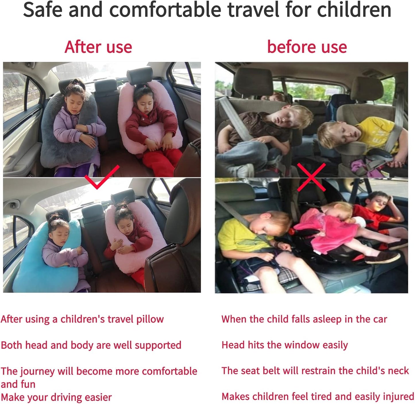 Travel Pillow Car Pillow Kid Car Sleeping The Sleeping Aid for Adults and Kids on Road Trips Sponge Kids Travel Pillow Provides Body and Head Support Sage Green